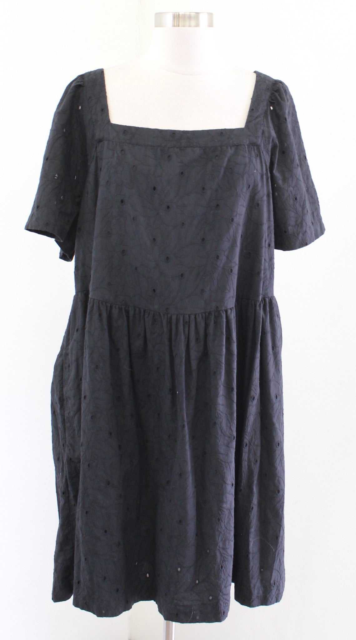 Madewell Allie Black Floral Eyelet Embroidered Mini Peasant Dress Size XXL 2XL