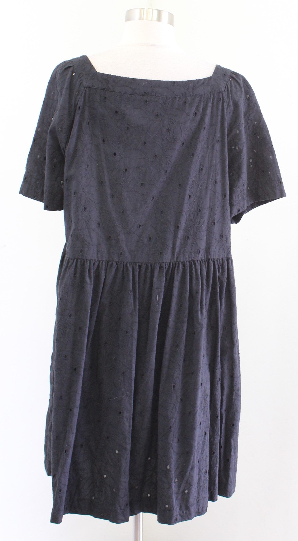 Madewell Allie Black Floral Eyelet Embroidered Mini Peasant Dress Size XXL 2XL