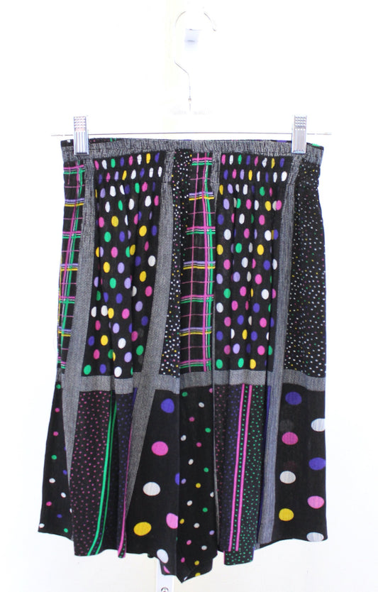 Vtg 90s Black Colorful Polka Dot Striped High Waisted Retro Shorts sz M Pull On