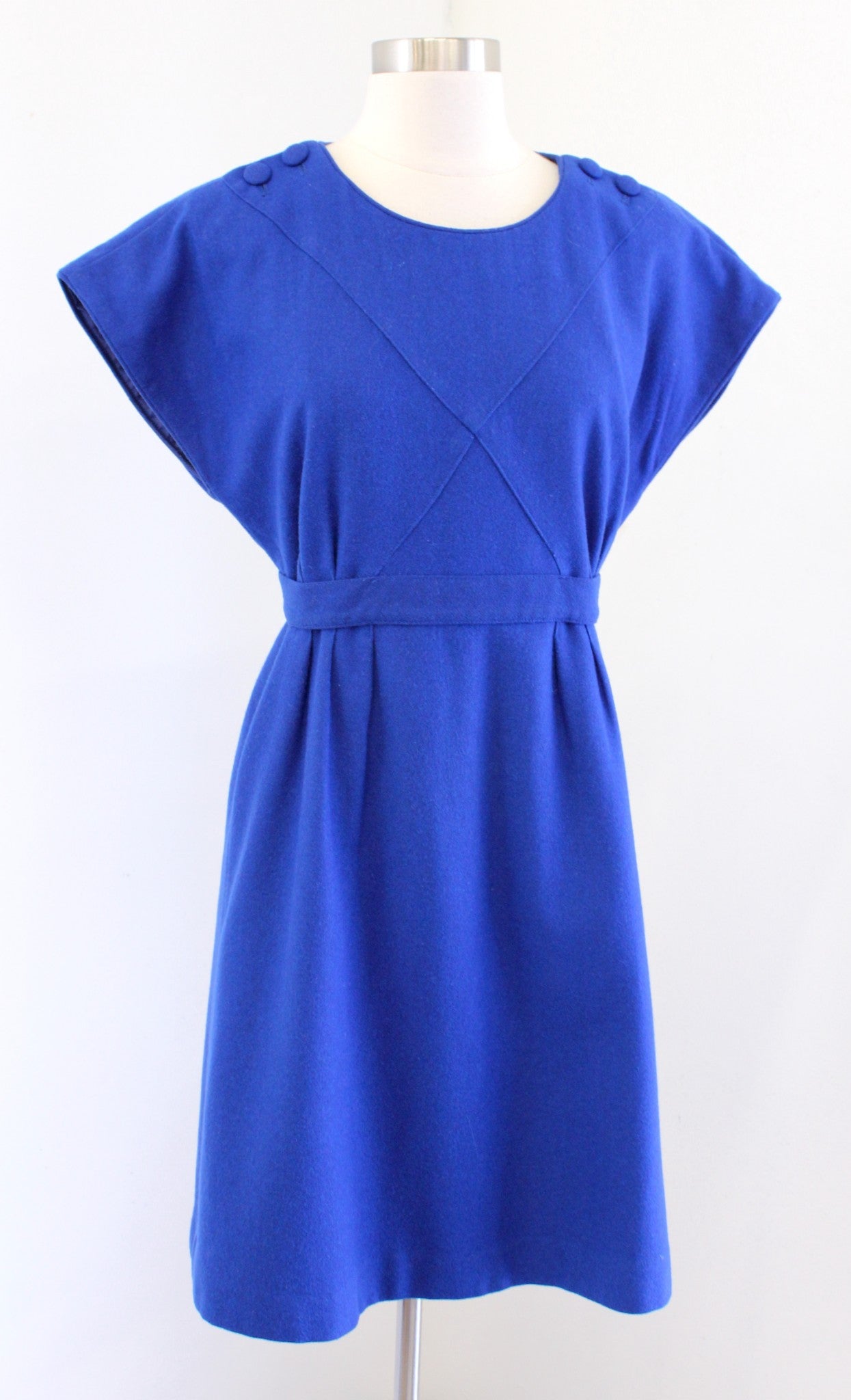 Lil Anthropologie Cobalt Blue Button Duo Tie Waist Wool Blend Dress Size 4