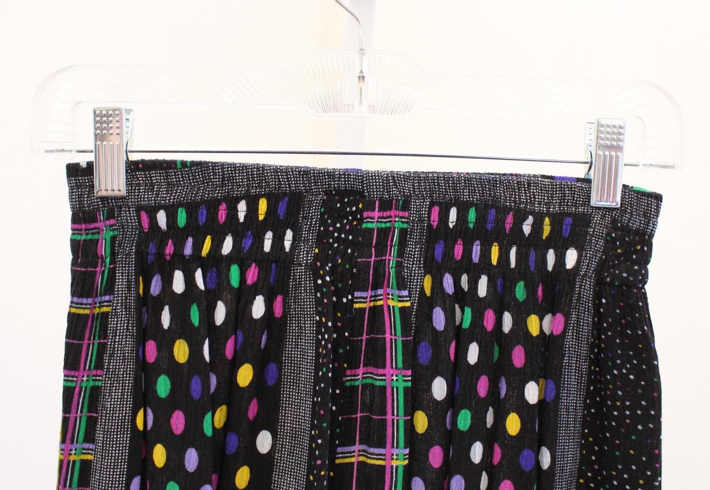 Vtg 90s Black Colorful Polka Dot Striped High Waisted Retro Shorts sz M Pull On