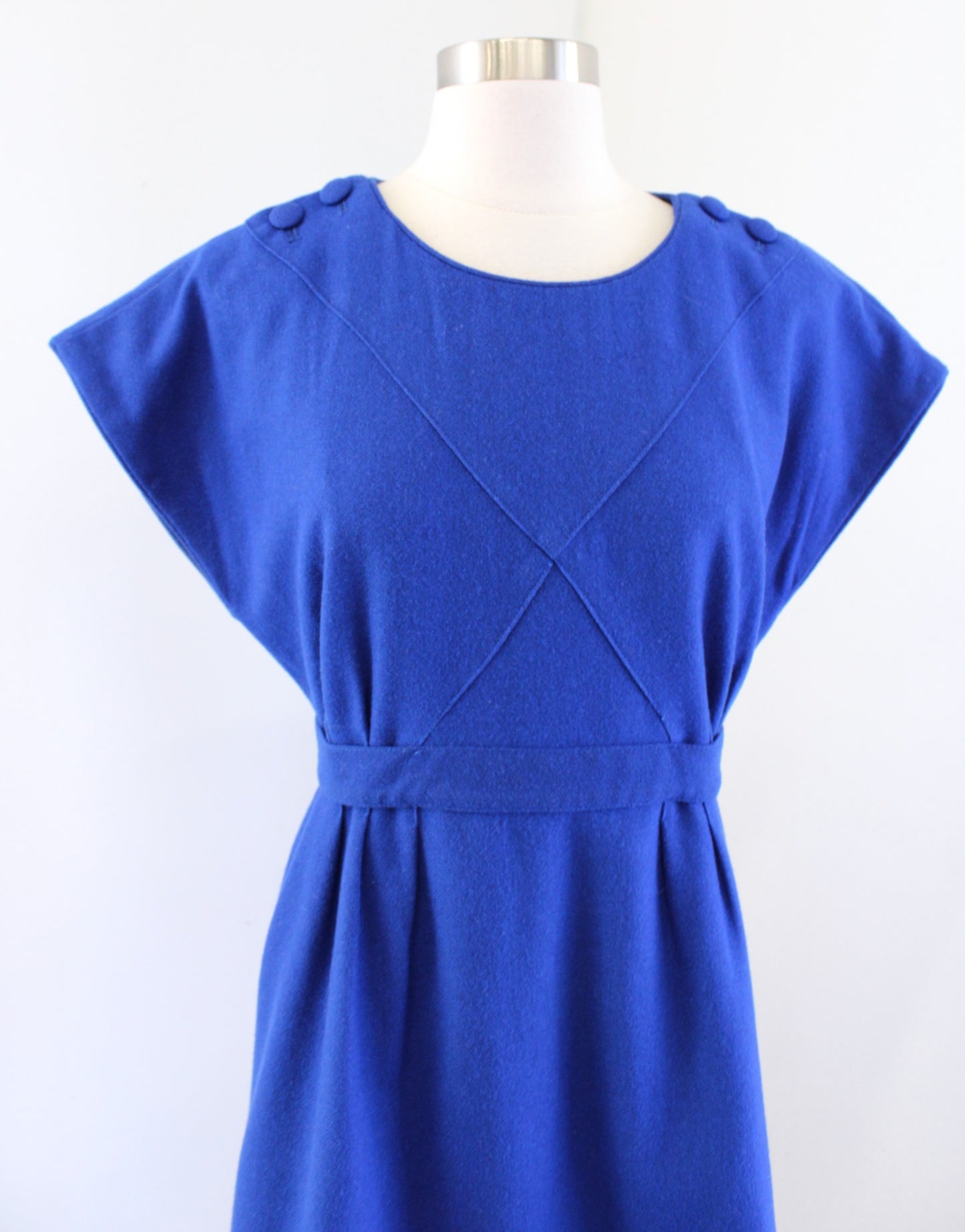 Lil Anthropologie Cobalt Blue Button Duo Tie Waist Wool Blend Dress Size 4
