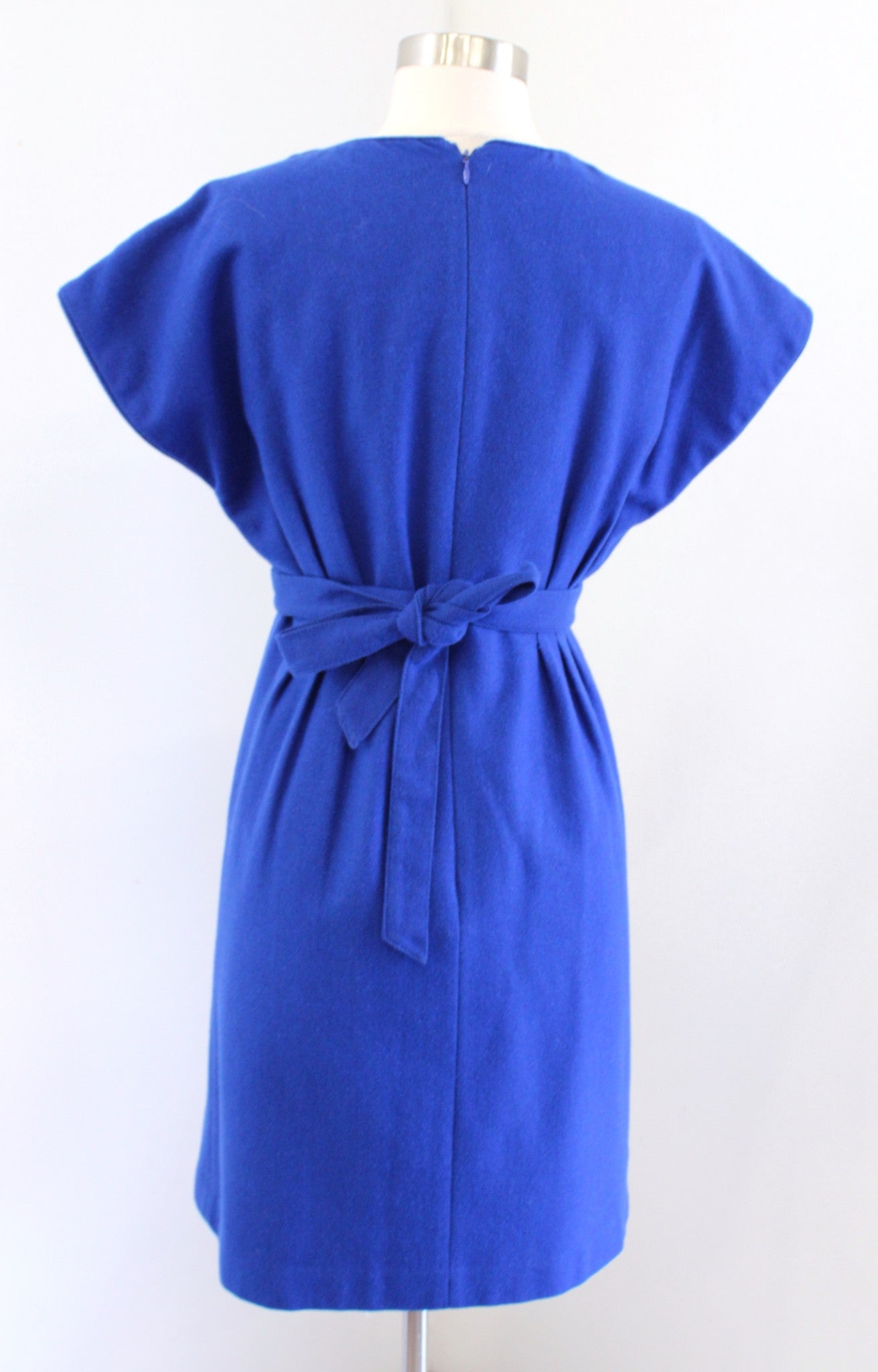 Lil Anthropologie Cobalt Blue Button Duo Tie Waist Wool Blend Dress Size 4
