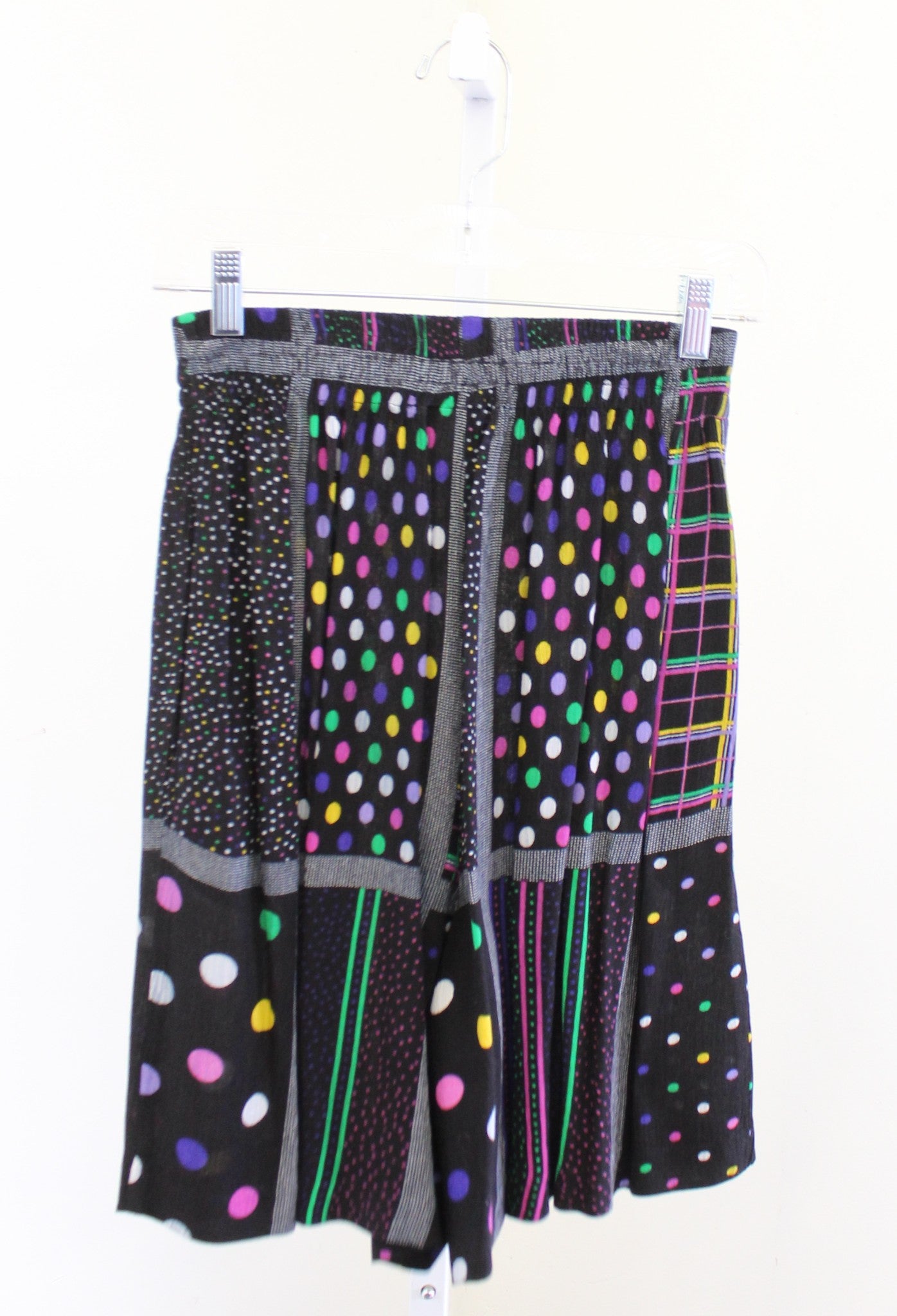 Vtg 90s Black Colorful Polka Dot Striped High Waisted Retro Shorts sz M Pull On