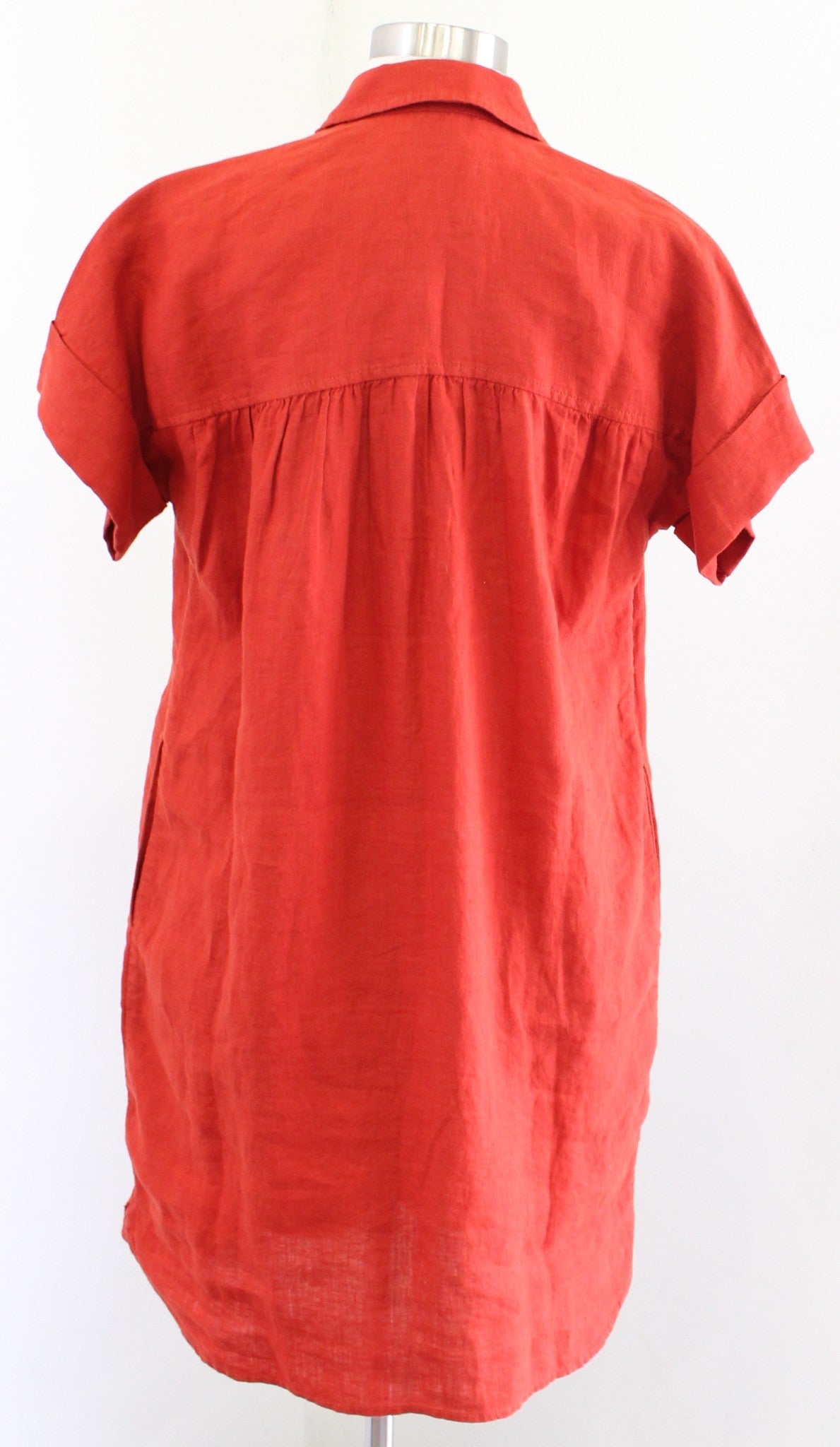 J Crew Burnt Orange Button Front Relaxed Shirt Dress in Linen Size XXS 2XS