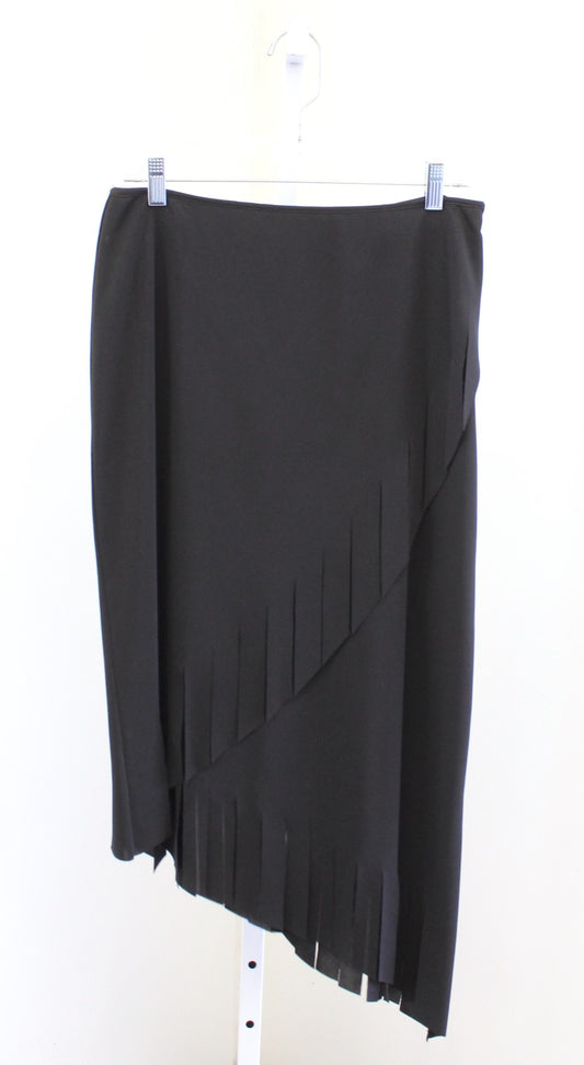 Vtg 90s 2000s Cachet Black Fringe Asymmetrical Hem Skirt Size 12 Y2k Hi Lo