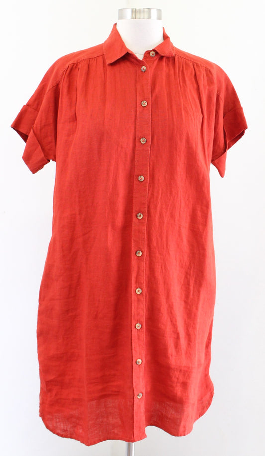 J Crew Burnt Orange Button Front Relaxed Shirt Dress in Linen Size XXS 2XS