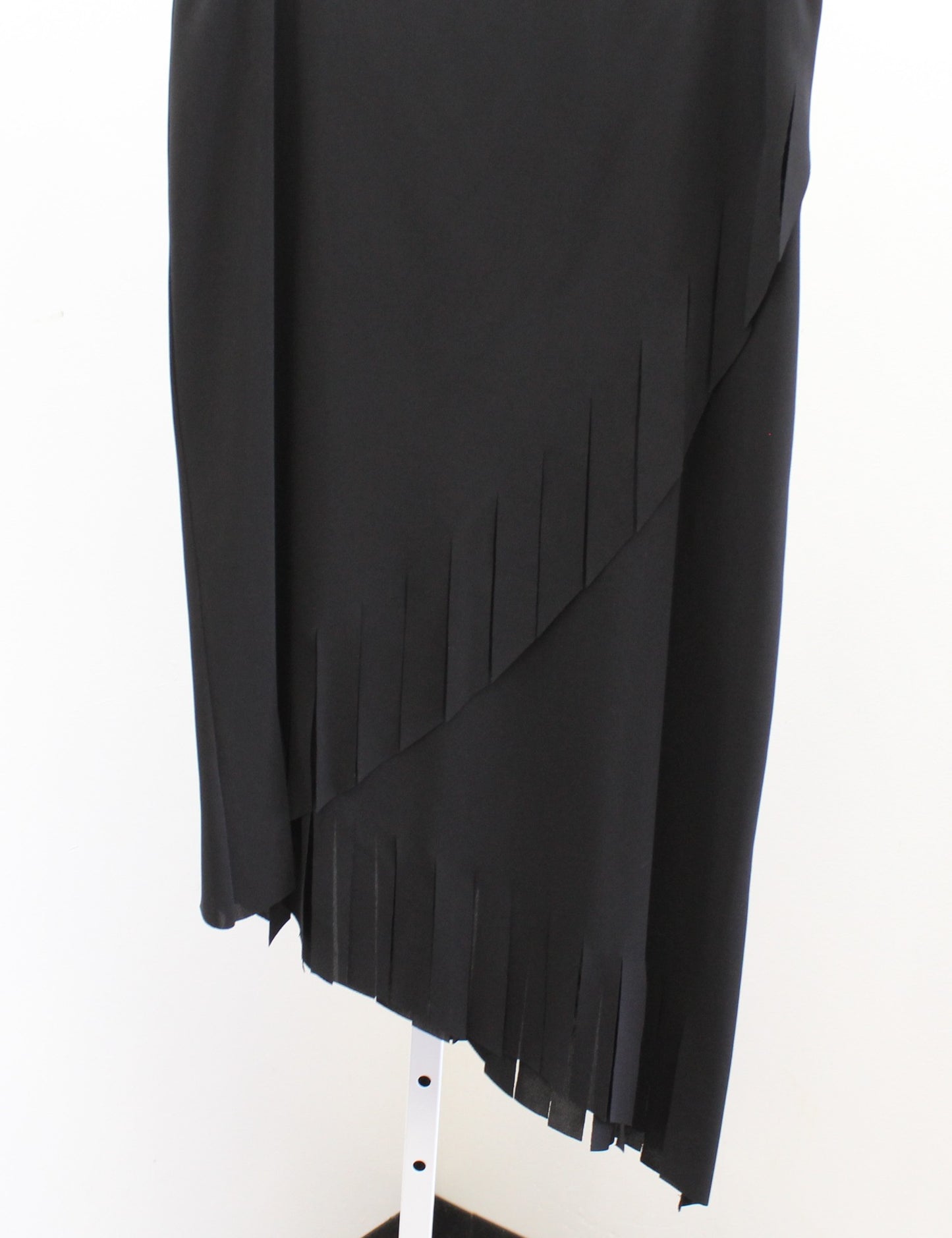 Vtg 90s 2000s Cachet Black Fringe Asymmetrical Hem Skirt Size 12 Y2k Hi Lo