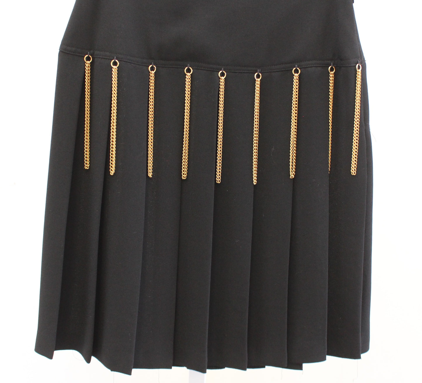 Vtg 90s Black Gold Chain Embellished Fringe Pleated Mini Skirt Size 4 Grunge