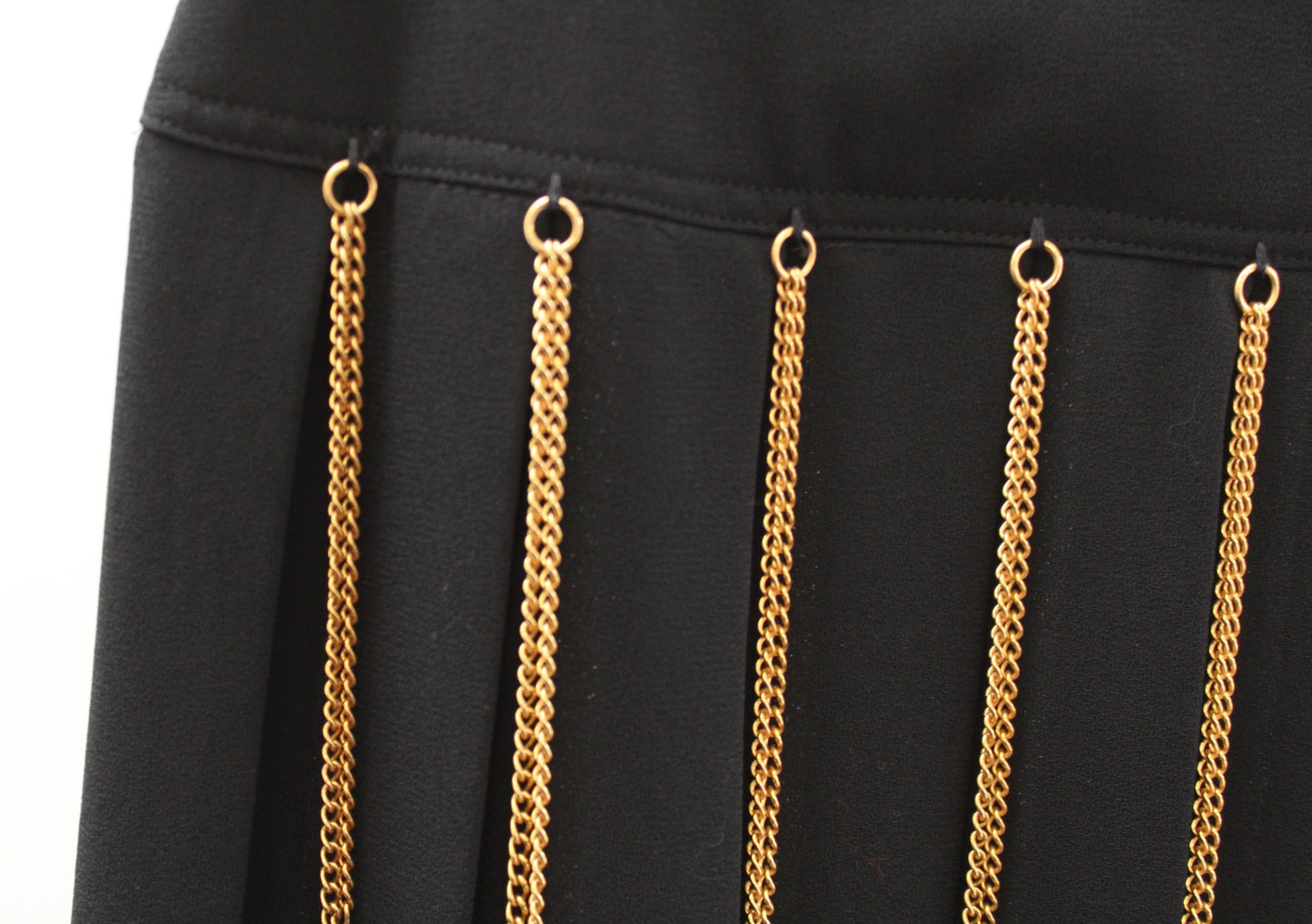 Vtg 90s Black Gold Chain Embellished Fringe Pleated Mini Skirt Size 4 Grunge