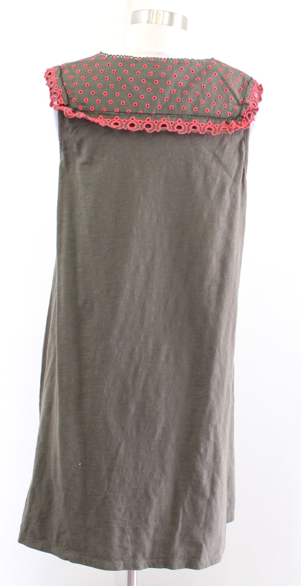 Boden Nella Olive Green Cotton Jersey Embroidered Tie Neck Shift Dress Sz 10R 10