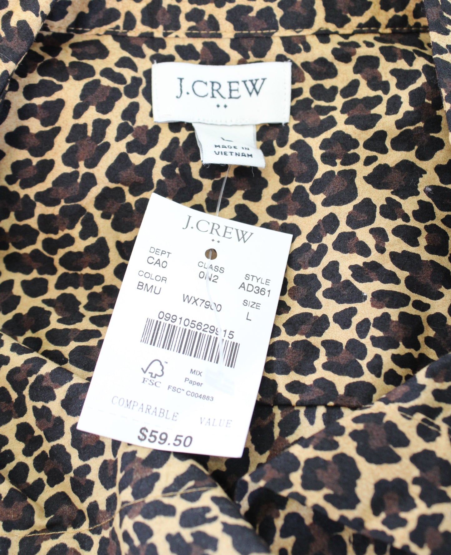 NWT J Crew Factory Leopard Print Signature Fit Button Up Shirt Blouse Size L