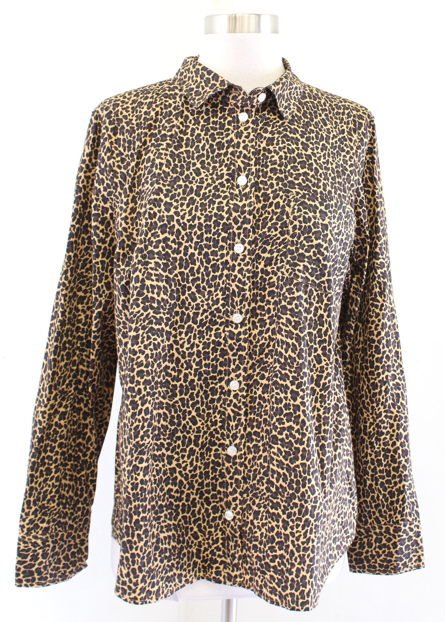 NWT J Crew Factory Leopard Print Signature Fit Button Up Shirt Blouse Size L