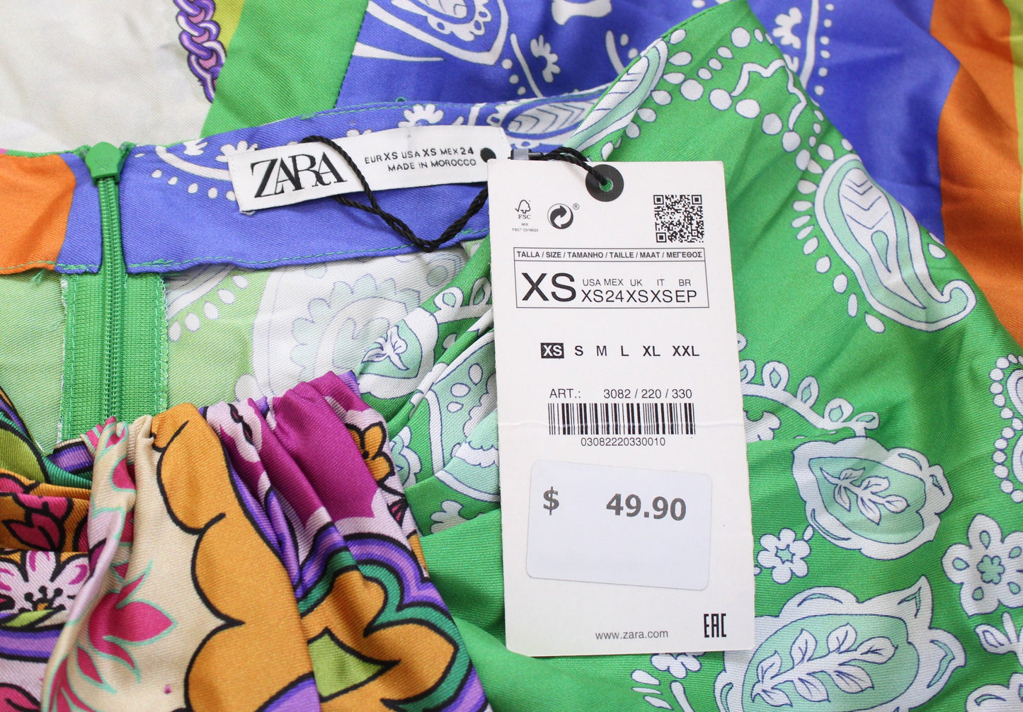 NWT Zara Colorful Paisley Print Knot Twist Midi Skirt Size XS Sarong Style Boho