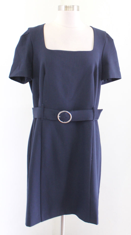 Club Monaco Womens Navy Blue Belted Square Neck Short Sleeve Mini Dress Size 12