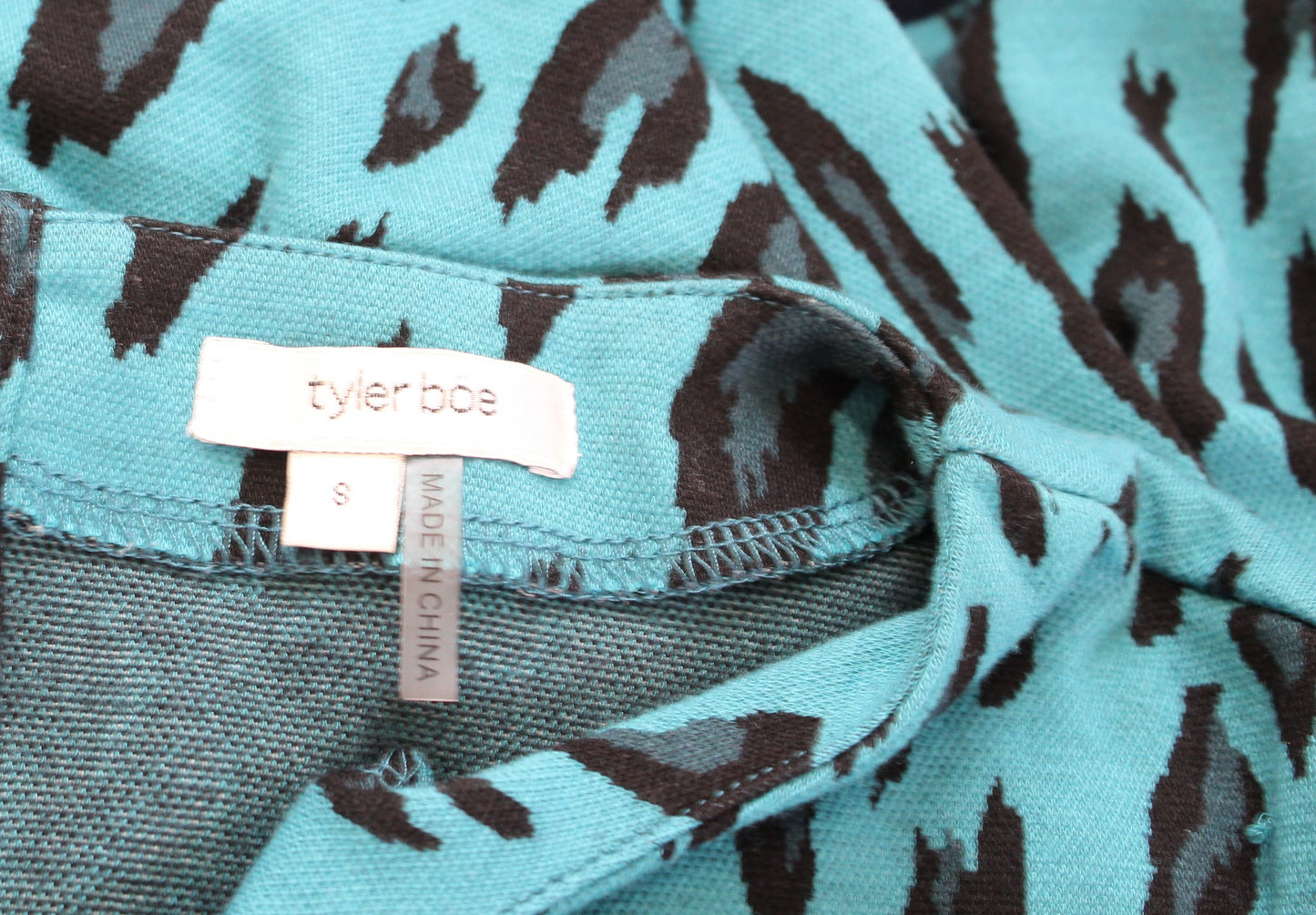Tyler Boe Womens Teal Black Leopard Print Knit Bell Sleeve Top Blouse Size S