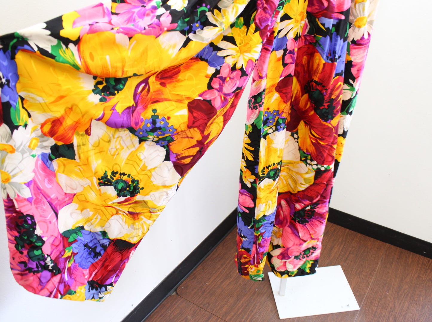 Vtg 80s Raul Blanco Colorful Floral Silk Wide Leg Palazzo Pants Size 12 / M ?