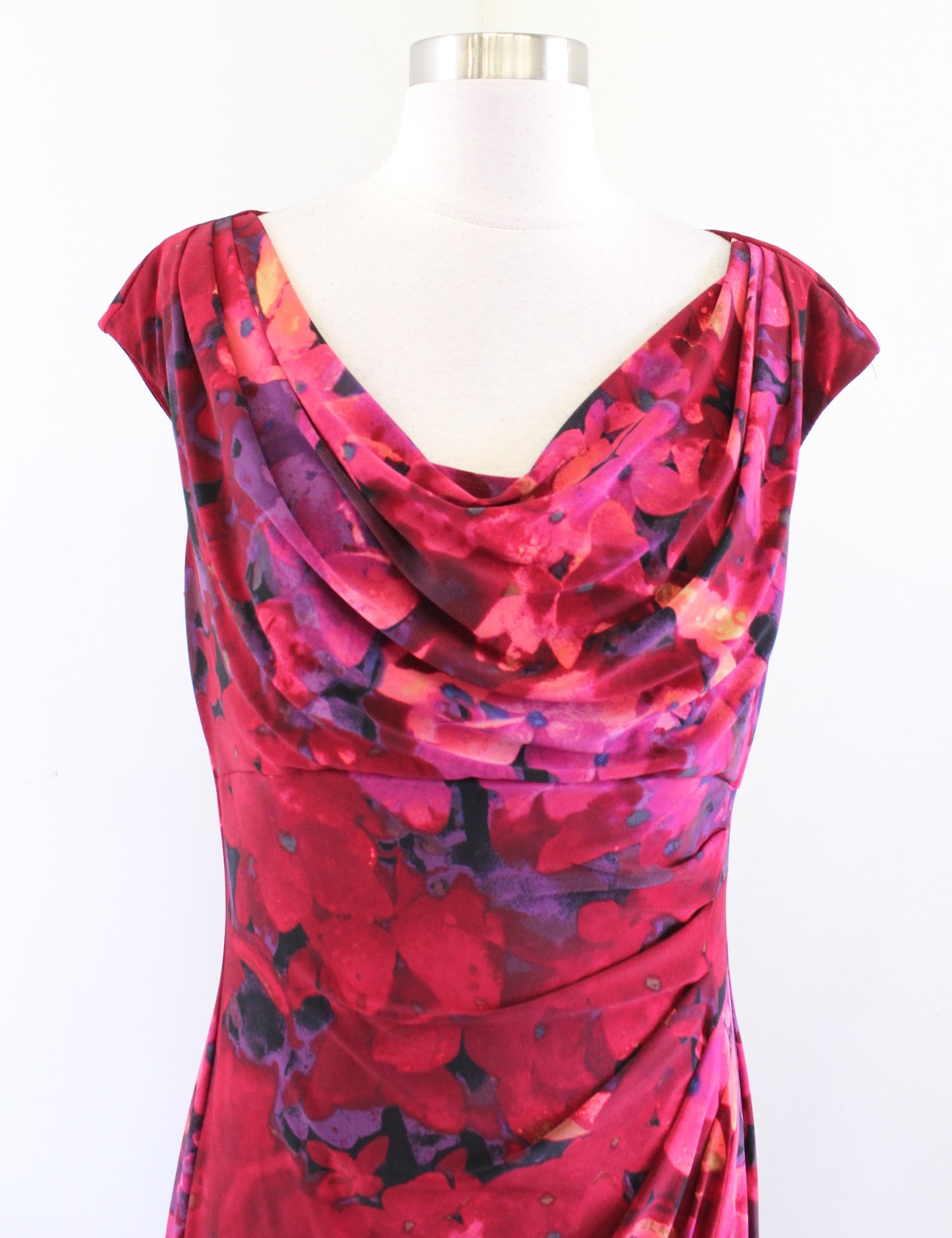 Lauren Ralph Lauren Red Floral Draped Neck Ruched Wiggle Sheath Dress Size 12