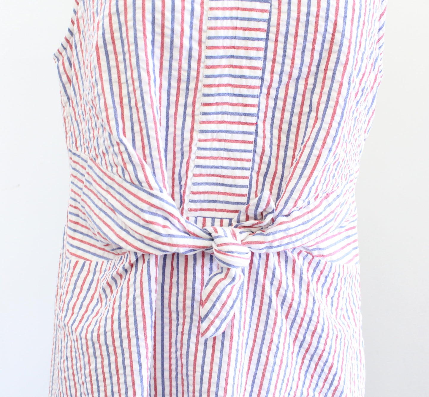NWT Vineyard Vines Red White Blue Striped Seersucker Tie Waist Dress Size 12