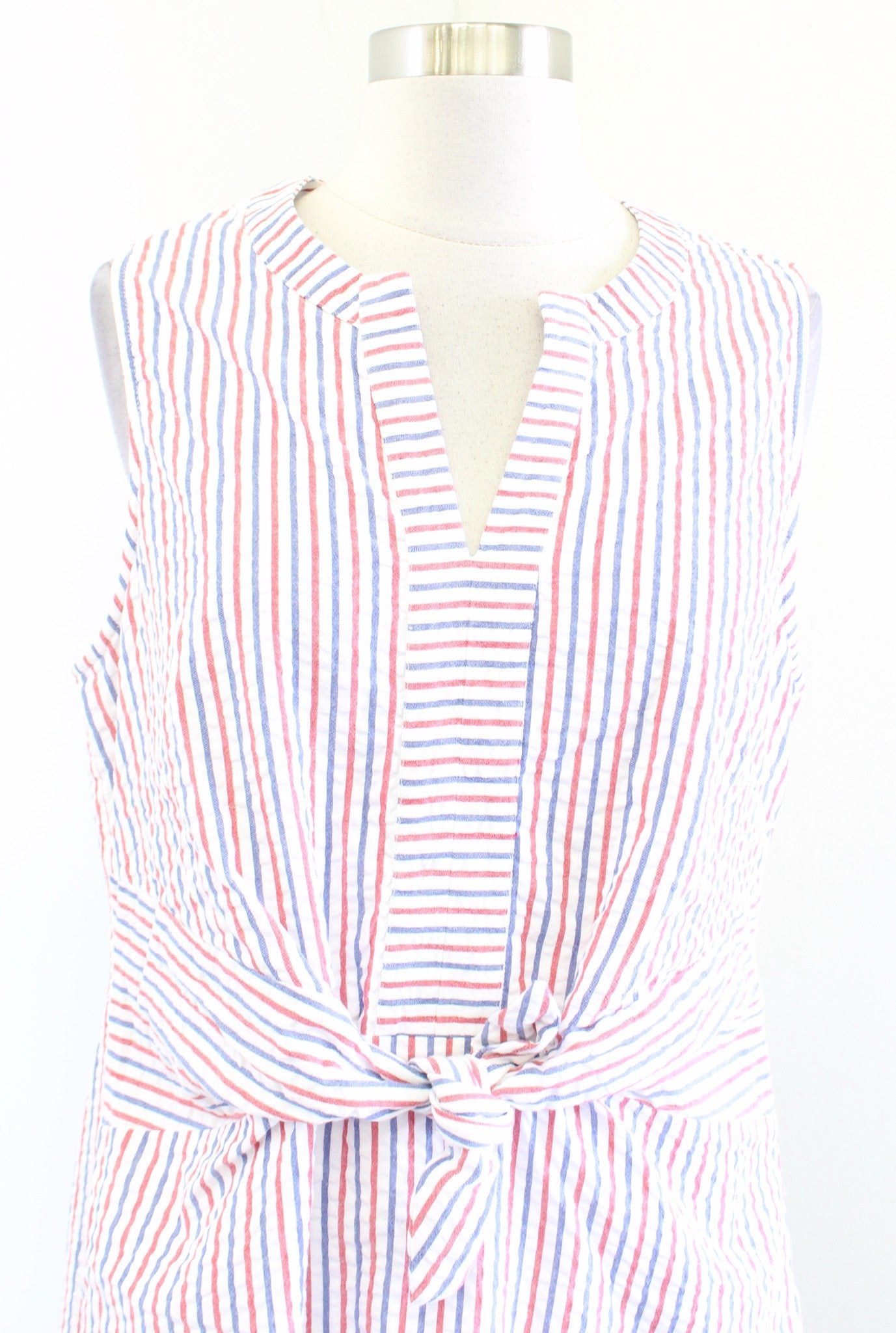 NWT Vineyard Vines Red White Blue Striped Seersucker Tie Waist Dress Size 12