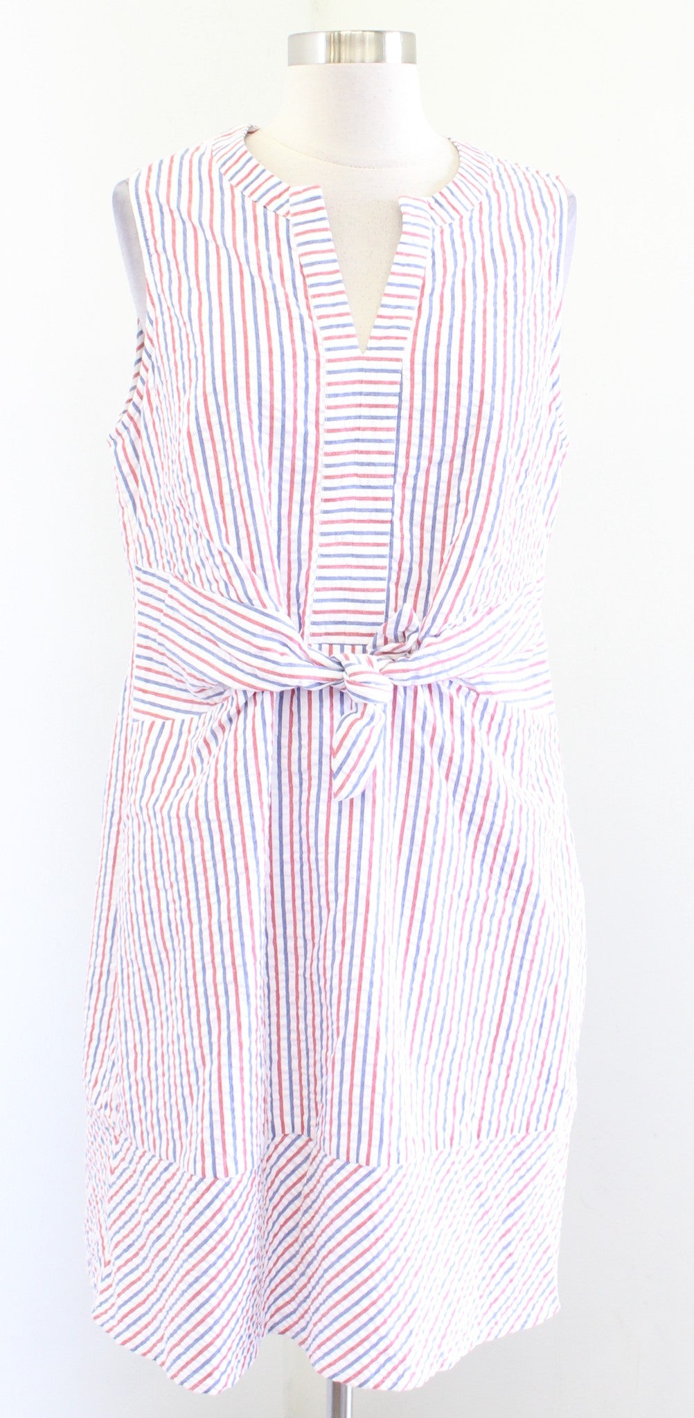 NWT Vineyard Vines Red White Blue Striped Seersucker Tie Waist Dress Size 12