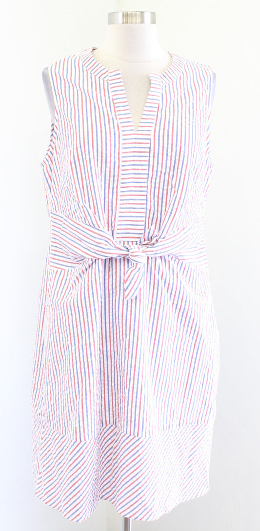 NWT Vineyard Vines Red White Blue Striped Seersucker Tie Waist Dress Size 12