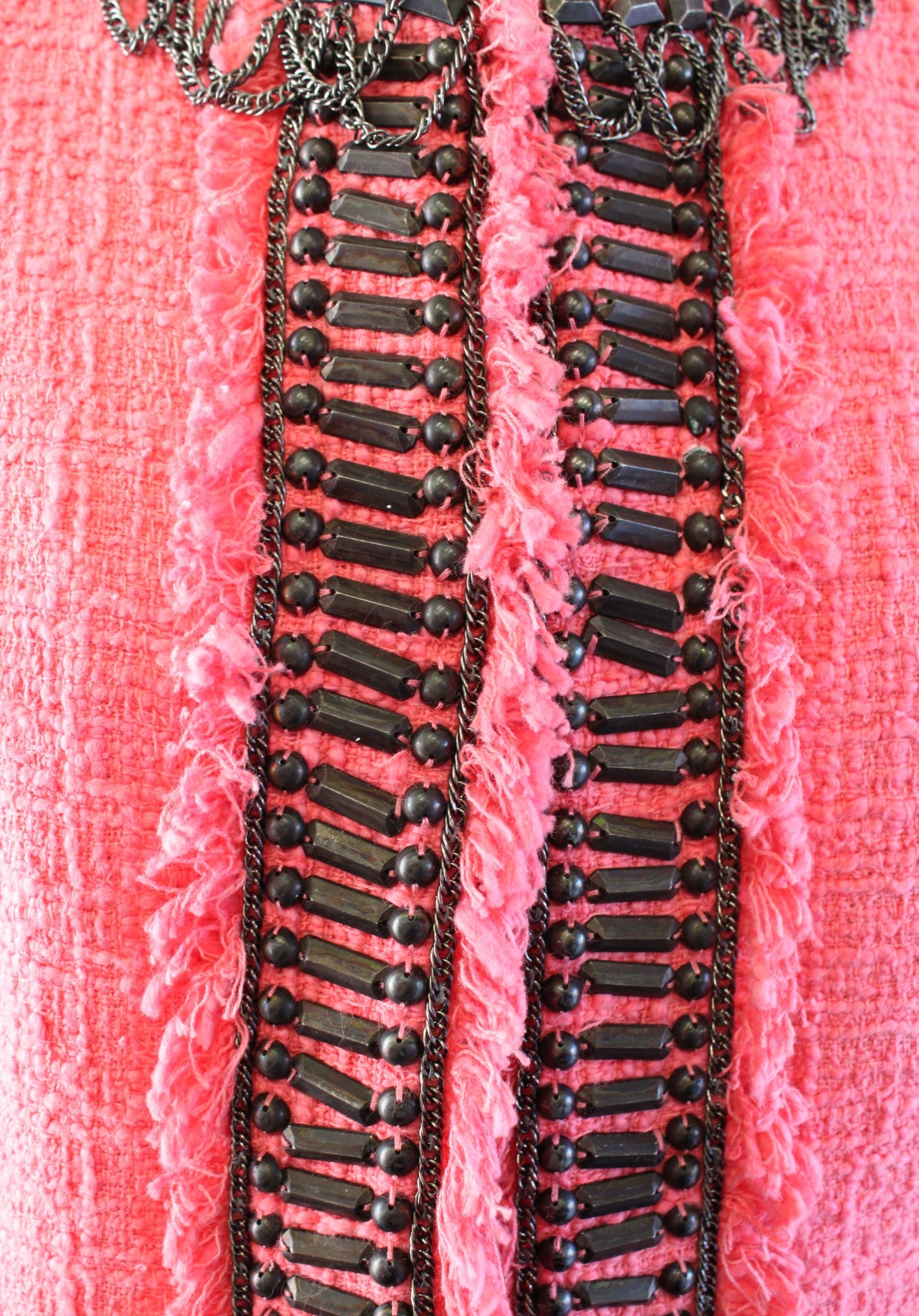 Boston Proper Coral Peach Tweed Beaded Chain Trim Embellished Blazer Jacket Sz 6