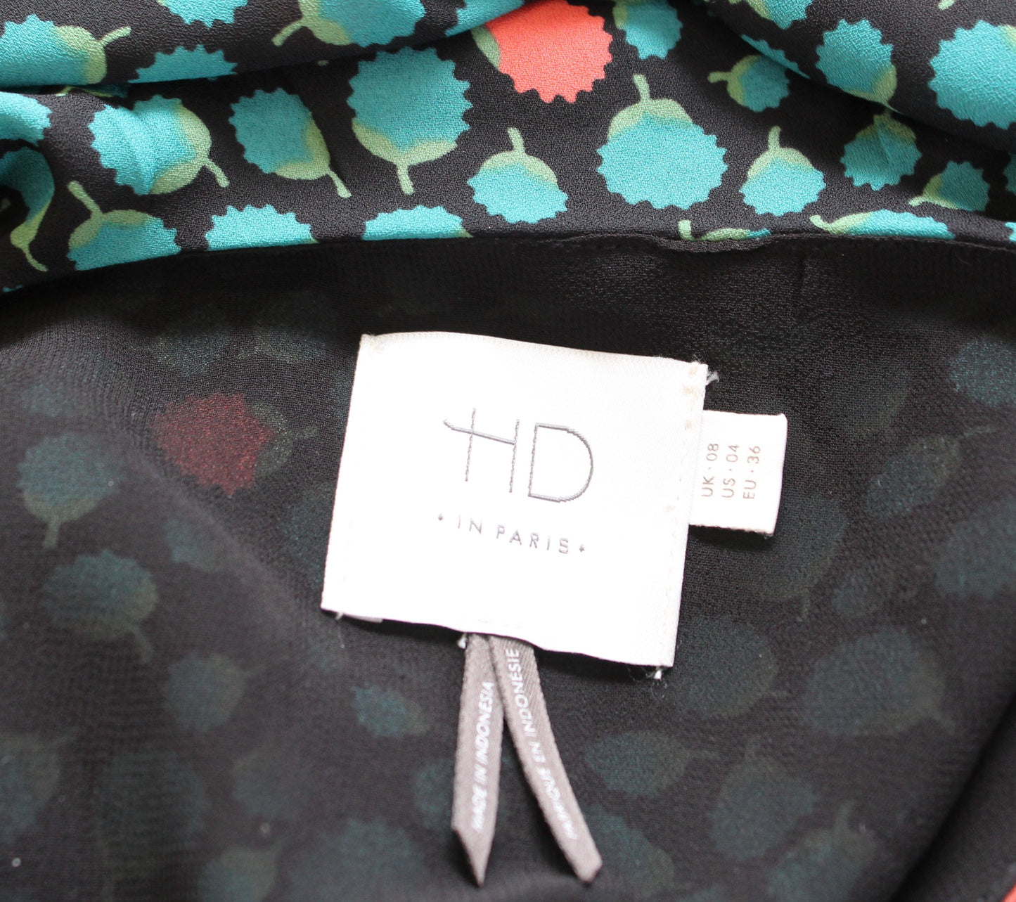 Hd in Paris Anthropologie Black Green Floral Faux Wrap Tie Ruffle Dress Size 4