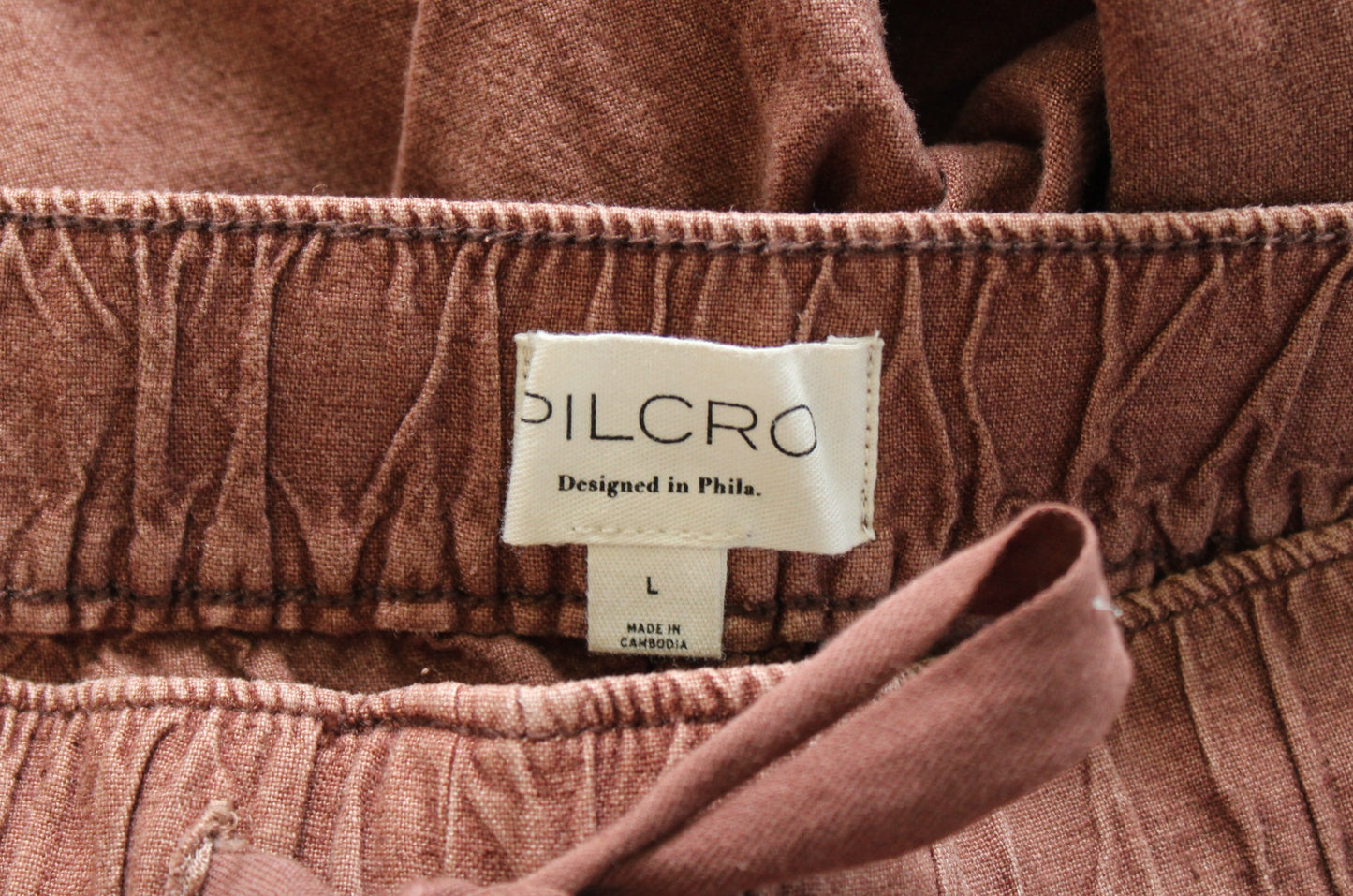 Pilcro Anthropologie Rust Brown Linen Blend Drawstring Ankle Pants Size L Crop
