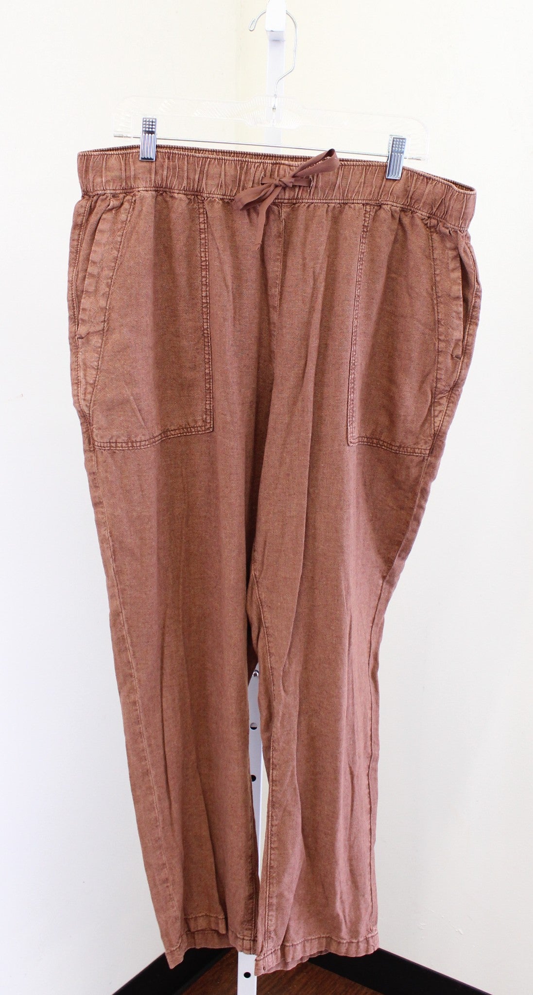 Pilcro Anthropologie Rust Brown Linen Blend Drawstring Ankle Pants Size L Crop