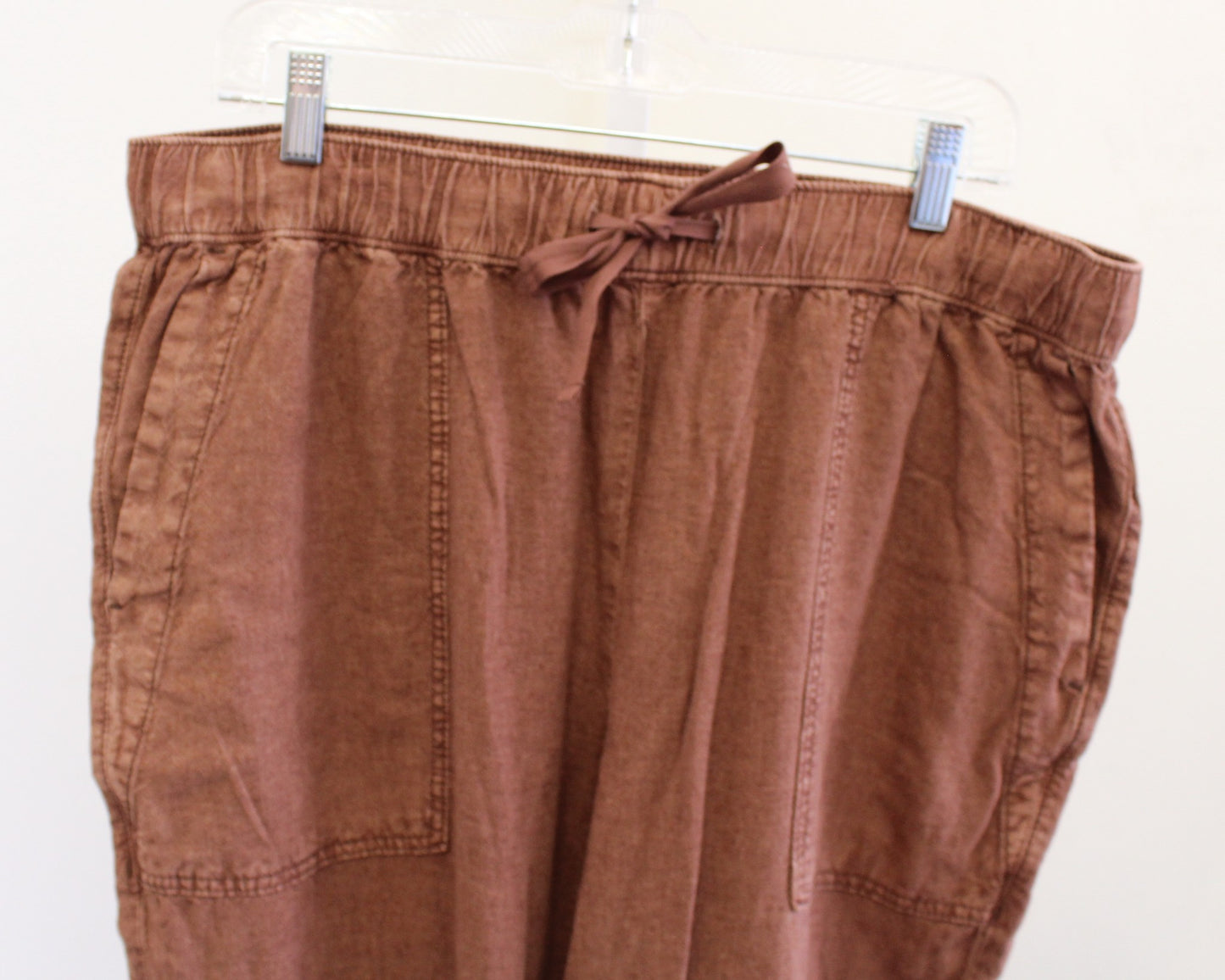 Pilcro Anthropologie Rust Brown Linen Blend Drawstring Ankle Pants Size L Crop
