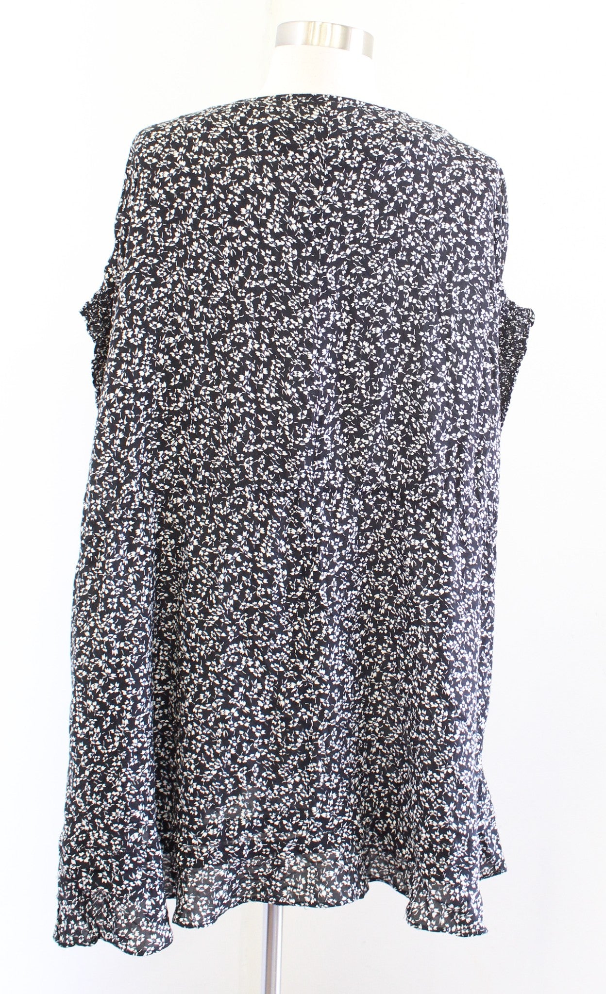 Free People One Fine Day Black White Ditsy Floral Mini Tunic Dress Size XS