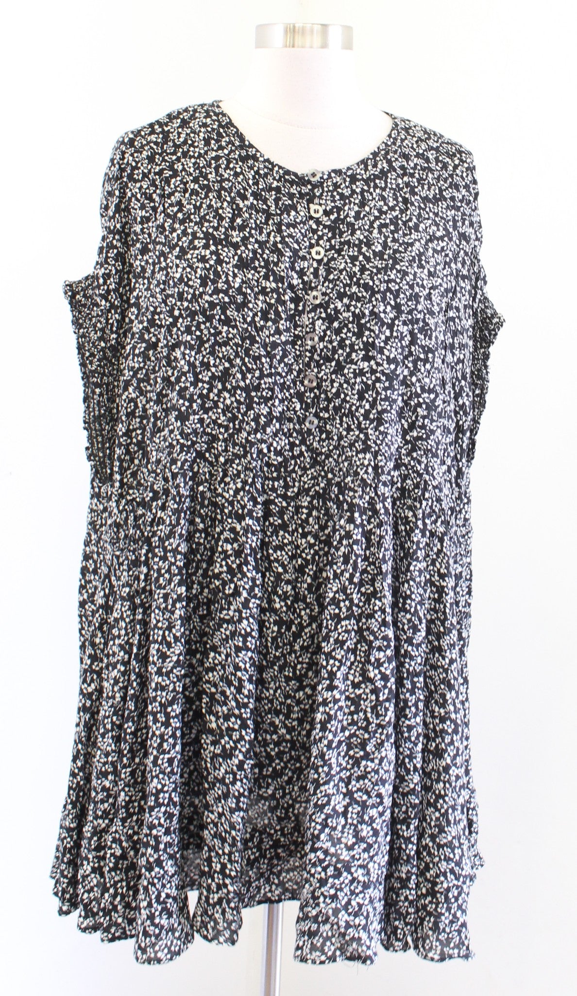 Free People One Fine Day Black White Ditsy Floral Mini Tunic Dress Size XS