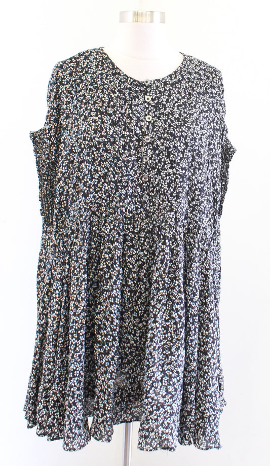 Free People One Fine Day Black White Ditsy Floral Mini Tunic Dress Size XS