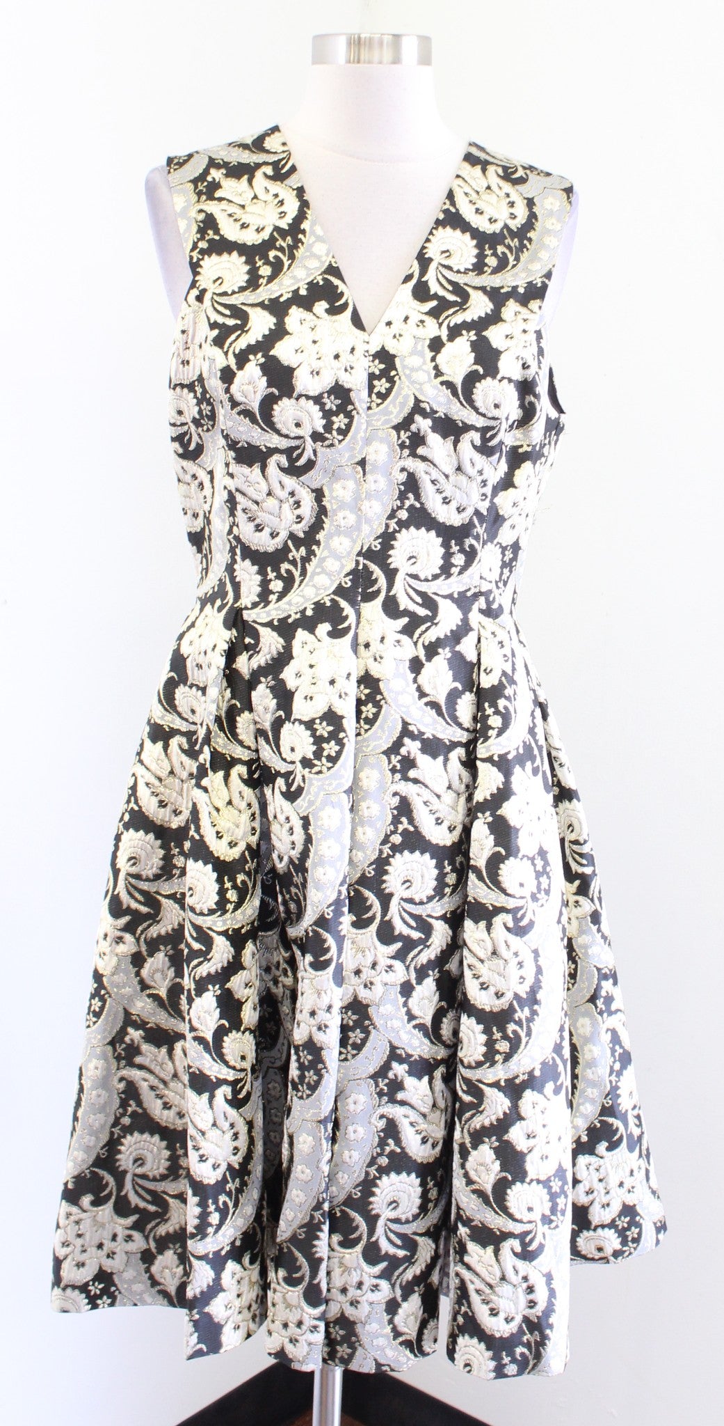 Ted Baker Black Gold Metallic Paisley Print Fit & Flare Cocktail Evening Dress 3