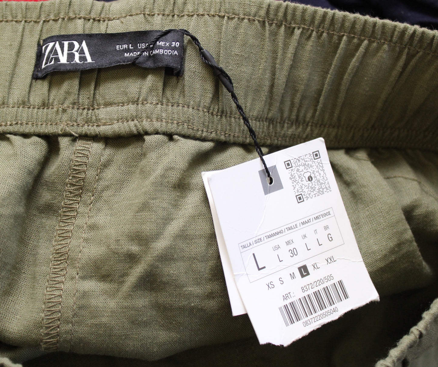 NWT Zara Womens Linen Blend Wide Leg Drawstring Waist Pull On Pants Size L