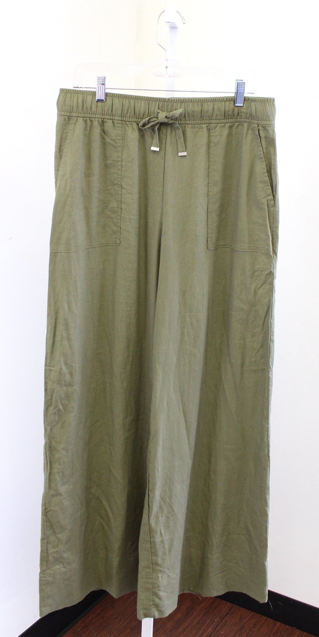NWT Zara Womens Linen Blend Wide Leg Drawstring Waist Pull On Pants Size L