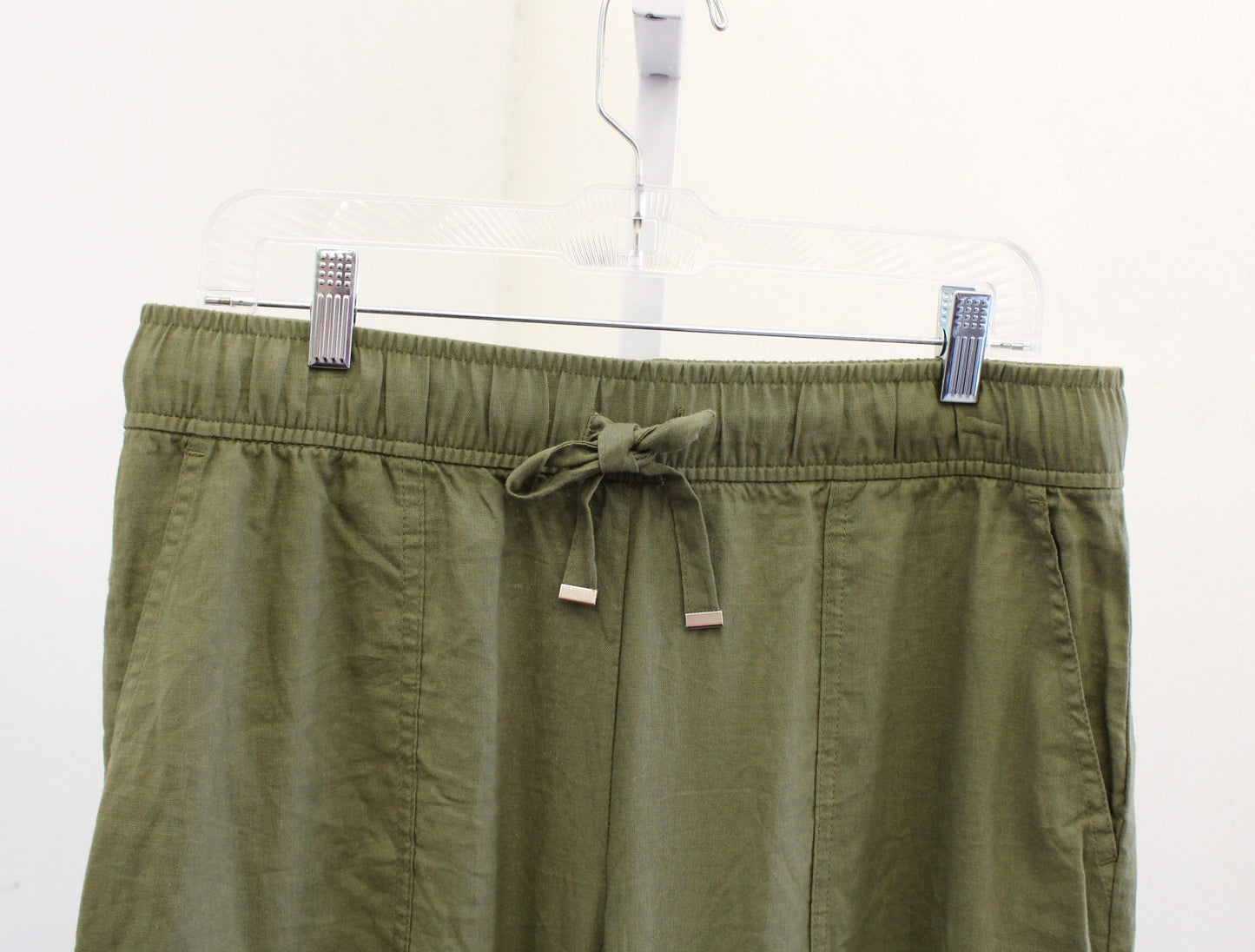 NWT Zara Womens Linen Blend Wide Leg Drawstring Waist Pull On Pants Size L