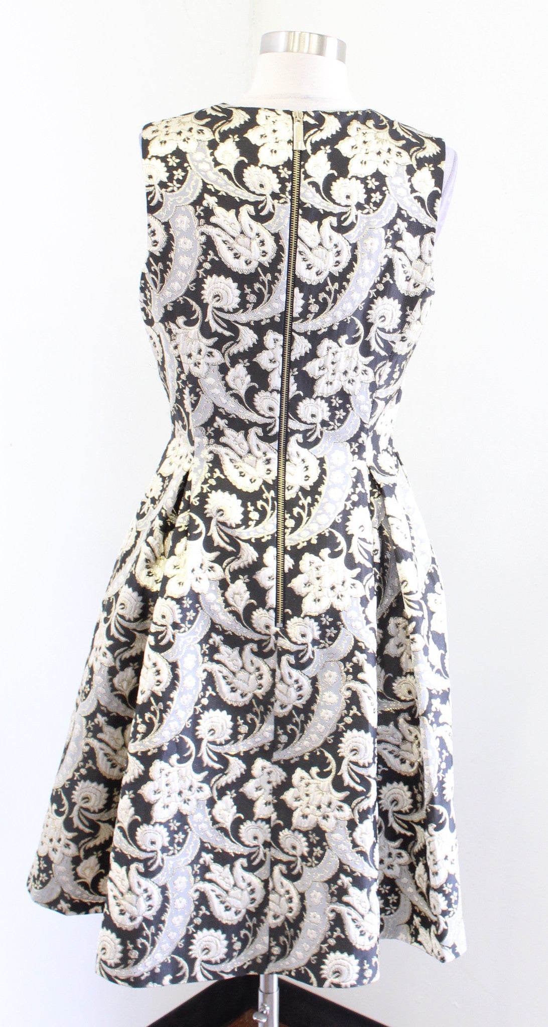 Ted Baker Black Gold Metallic Paisley Print Fit & Flare Cocktail Evening Dress 3