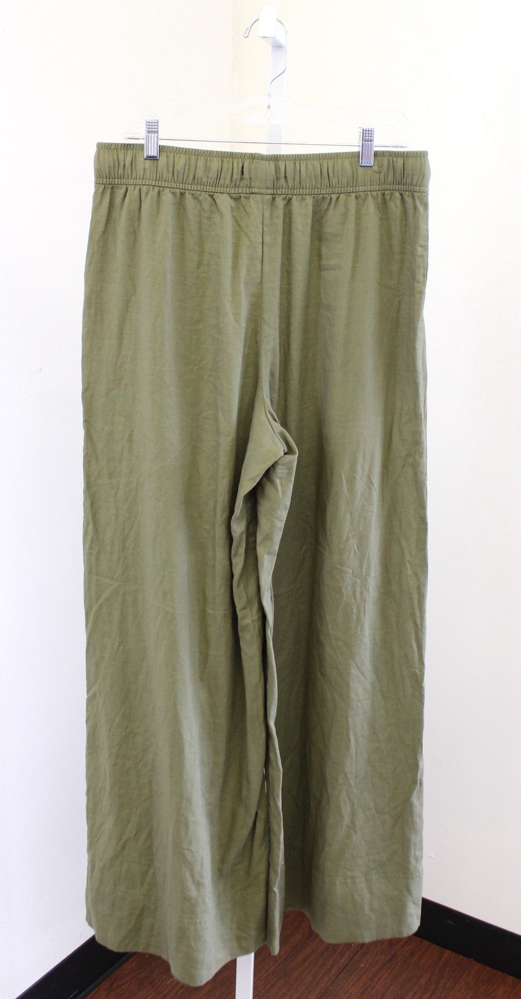 NWT Zara Womens Linen Blend Wide Leg Drawstring Waist Pull On Pants Size L