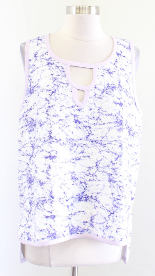 Diane Von Furstenberg Laci Purple White Sequin Hi Lo Tank Top Blouse Tie Dye 14