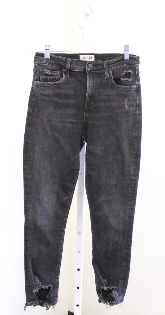 Agolde Sophie High Rise Ripped Hem Distressed Skinny Jeans Size 28 Black