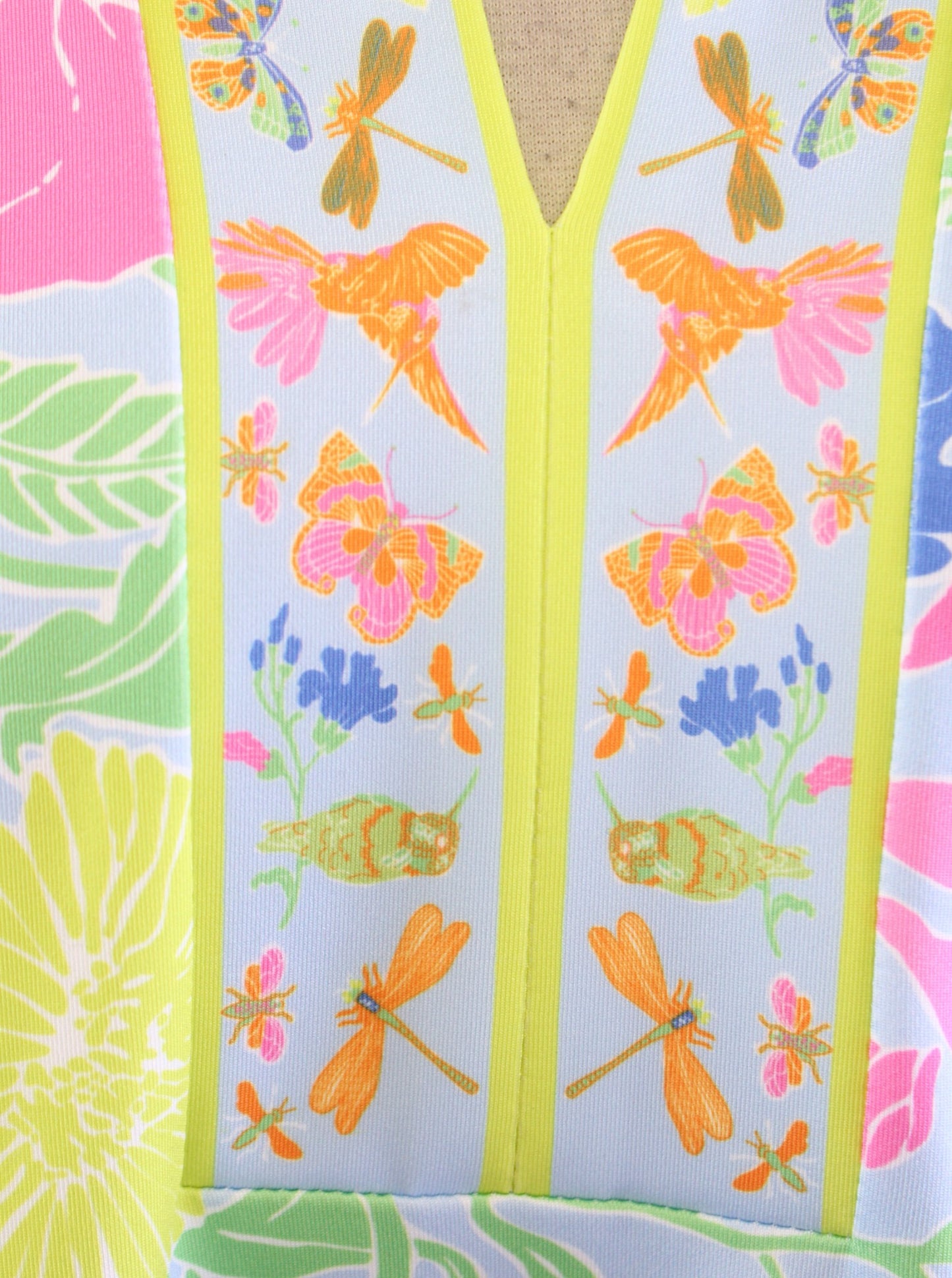 Gretchen Scott Birds and Bees Floral Butterfly Print Jersey Dress Size XS Blue