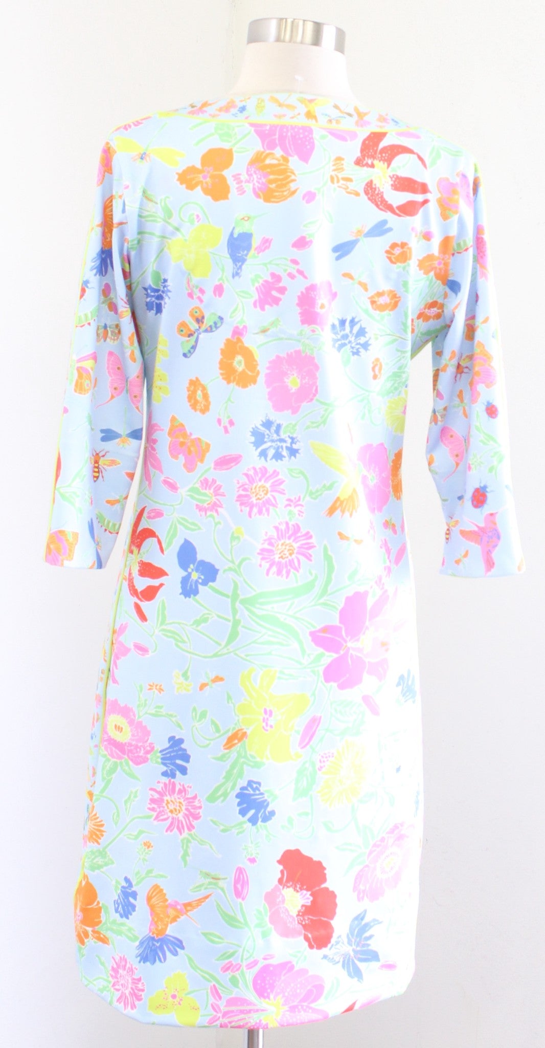 Gretchen Scott Birds and Bees Floral Butterfly Print Jersey Dress Size XS Blue