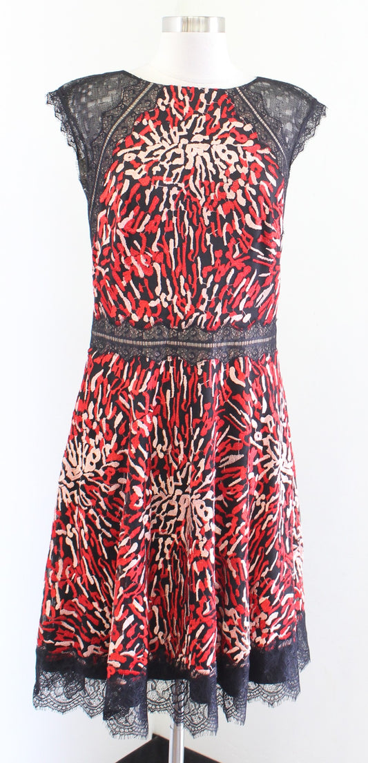 Tadashi Shoji Ariel Embroidered Lace Fit and Flare Evening Cocktail Dress Red 10