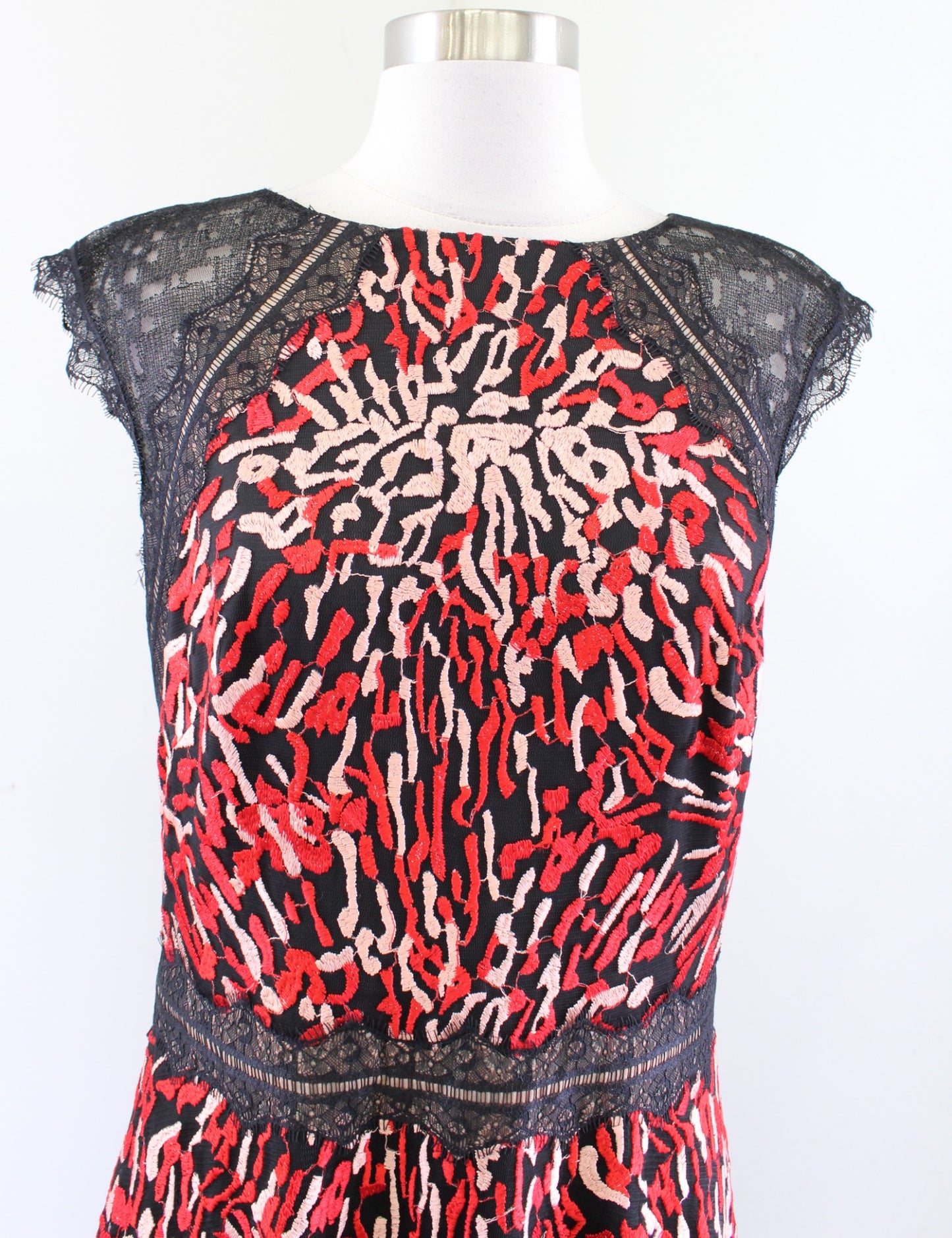 Tadashi Shoji Ariel Embroidered Lace Fit and Flare Evening Cocktail Dress Red 10