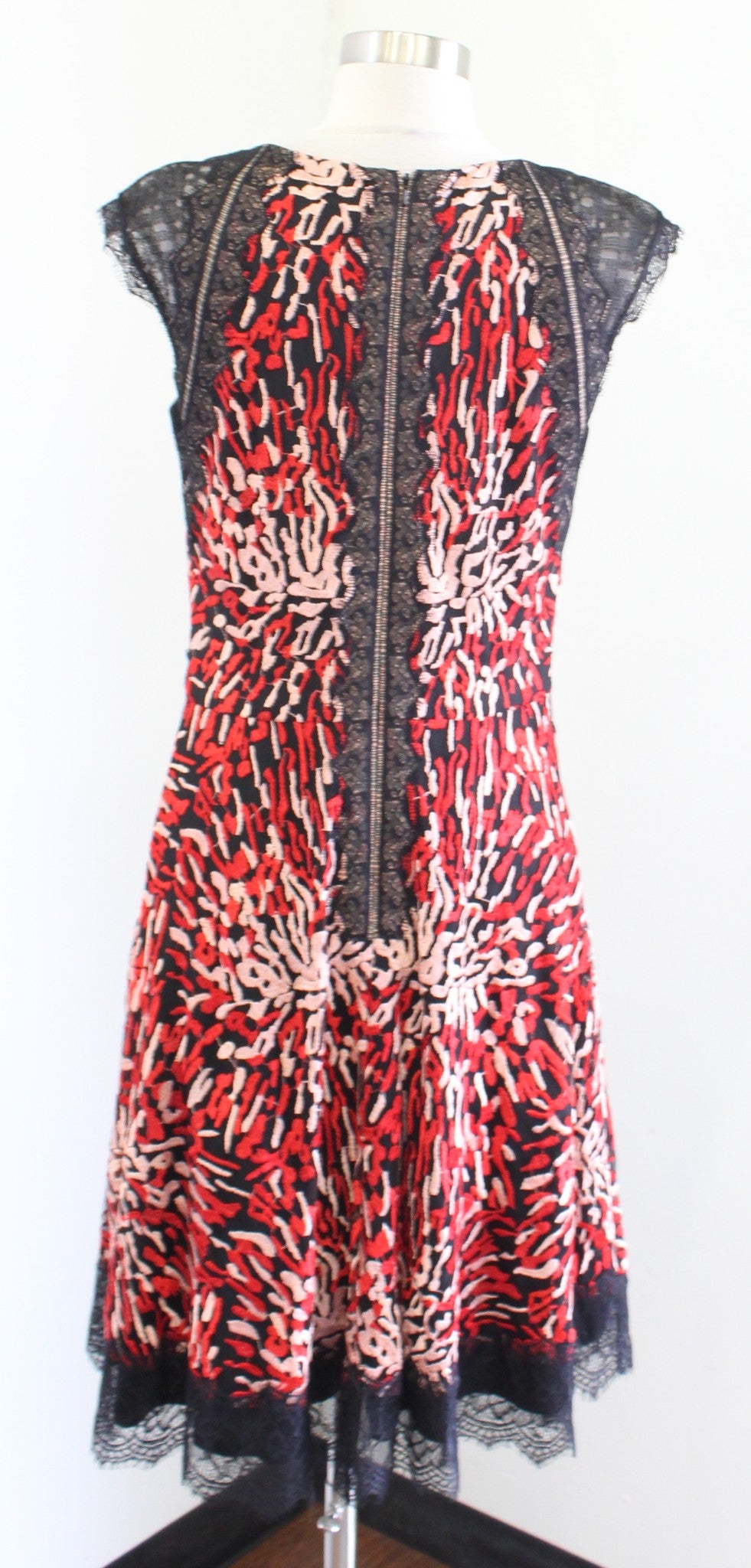 Tadashi Shoji Ariel Embroidered Lace Fit and Flare Evening Cocktail Dress Red 10