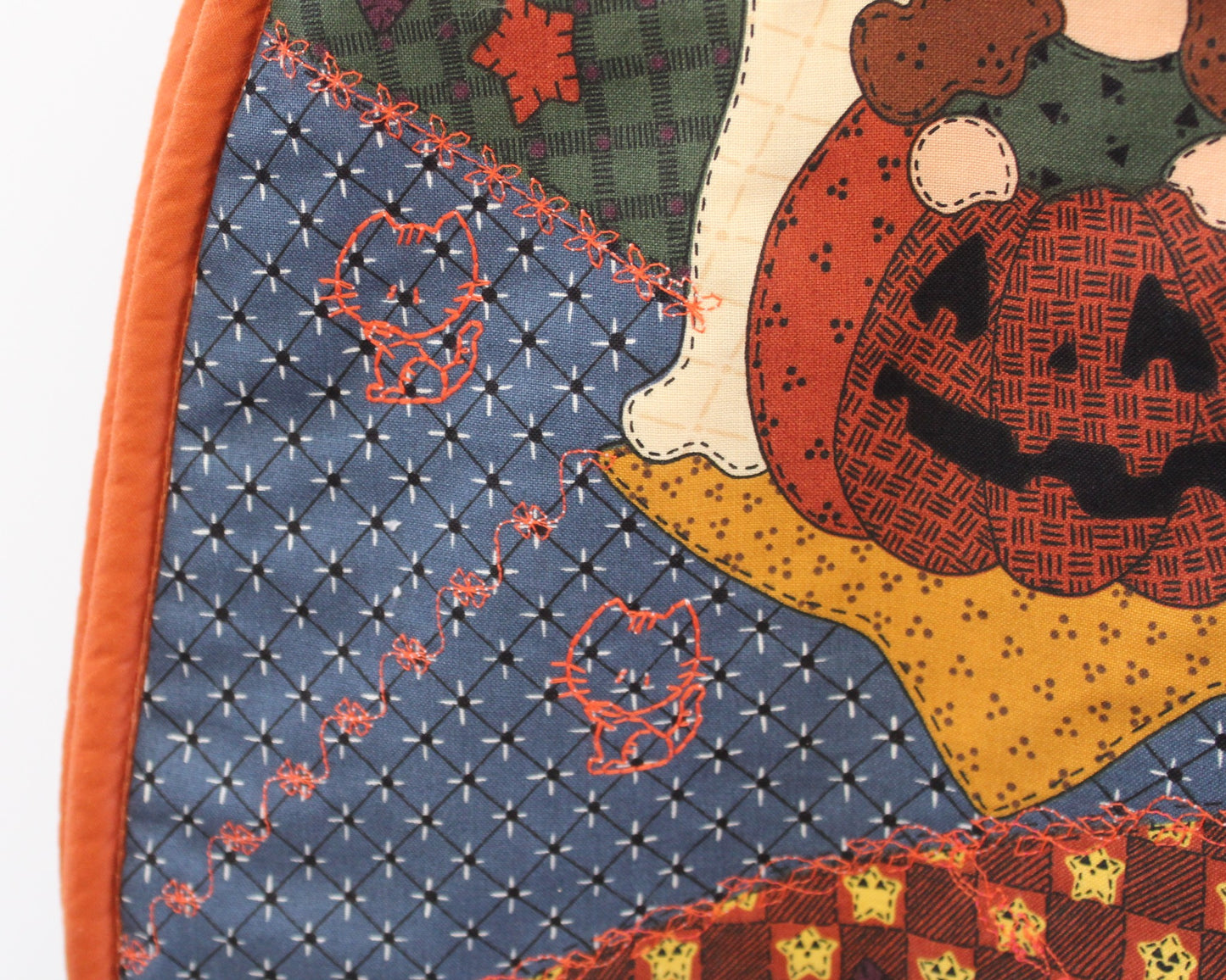 Vtg Handmade Patchwork Embroidered Halloween Vest One Size S M L Ghost Pumpkin