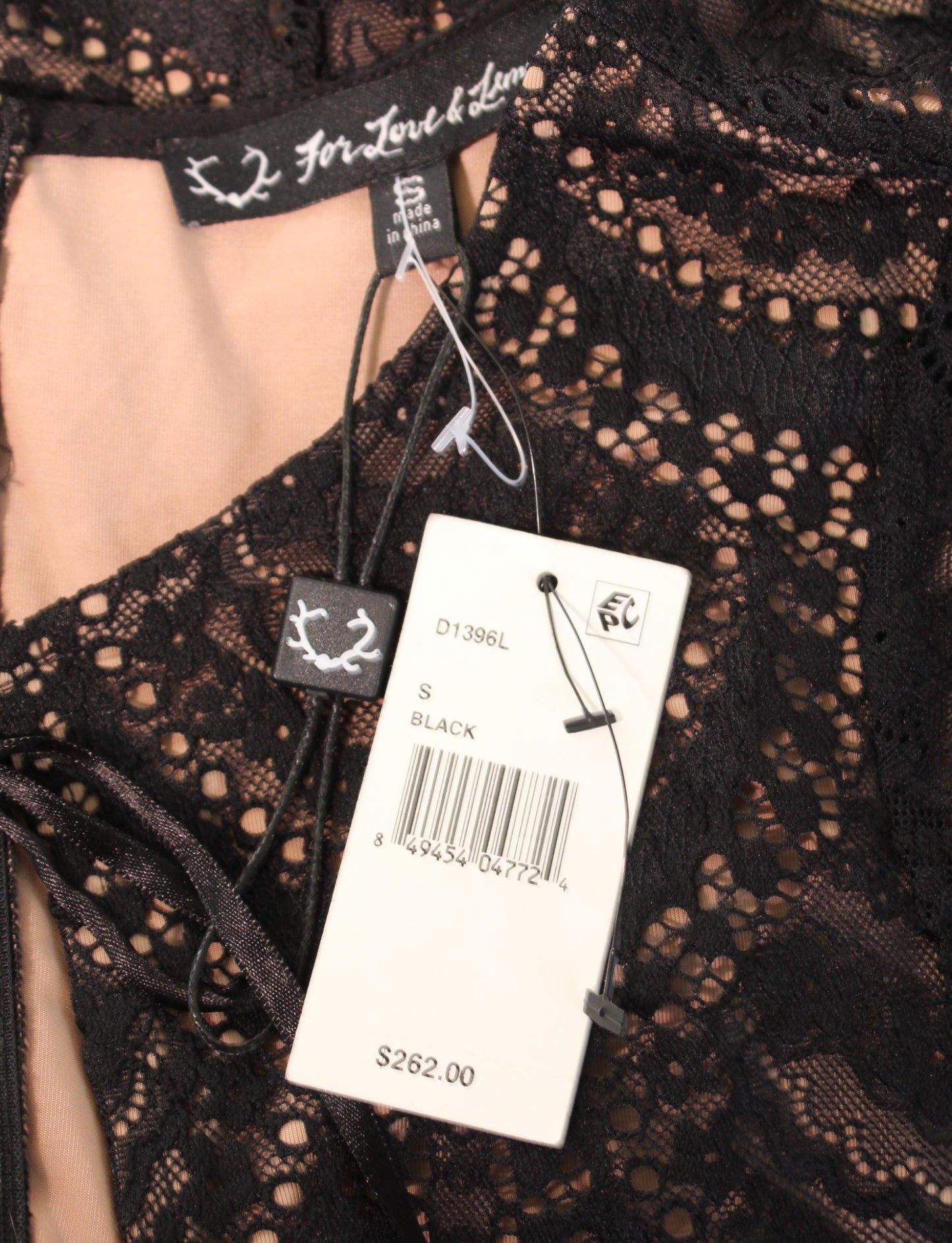 NWT For Love and Lemons Rosalita Black Scalloped Lace Keyhole Mini Dress Size S