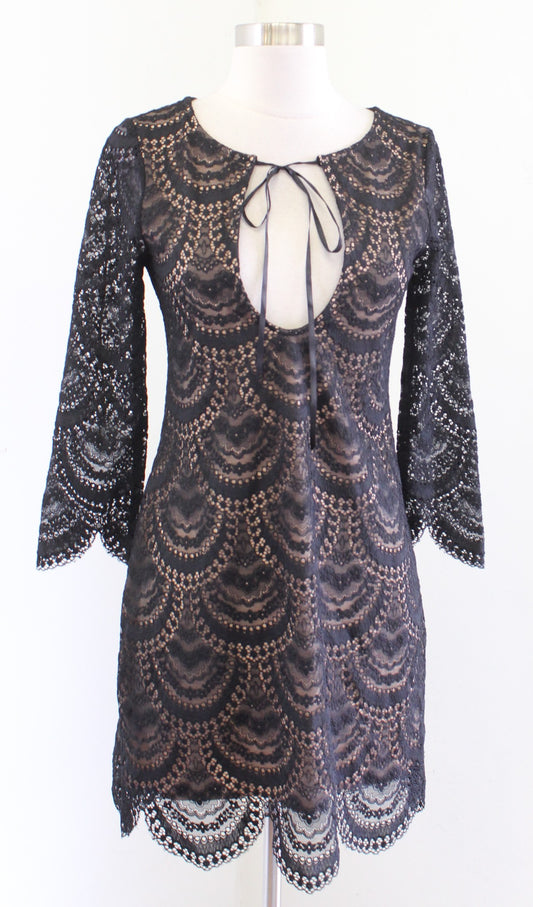 NWT For Love and Lemons Rosalita Black Scalloped Lace Keyhole Mini Dress Size S